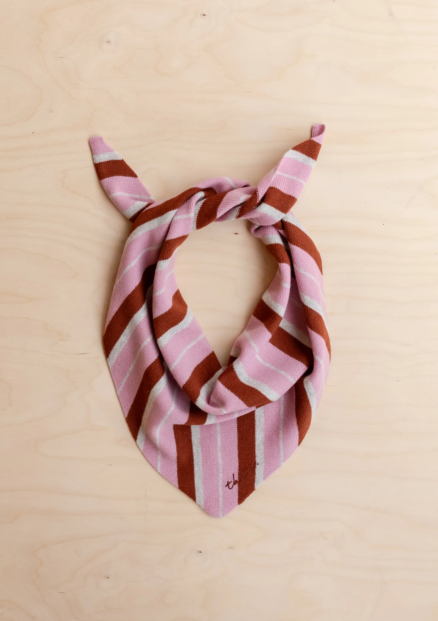 Merino Wool Triangle Scarf in Pink & Rust Stripe - Image 3