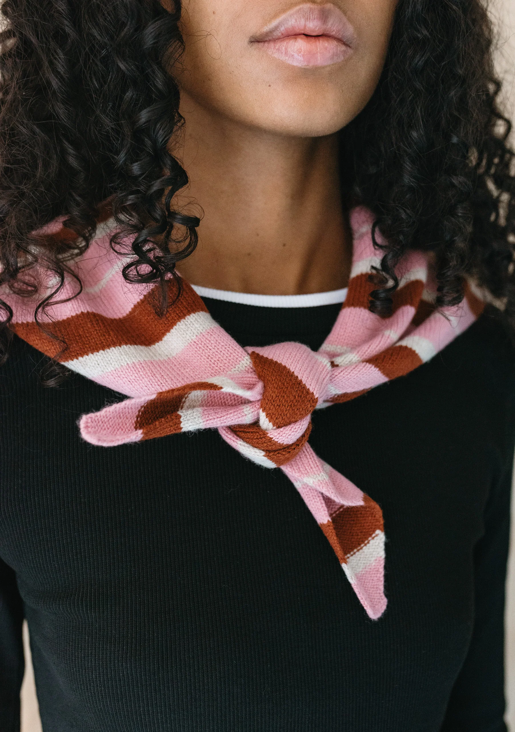 Merino Wool Triangle Scarf in Pink & Rust Stripe - Image 4