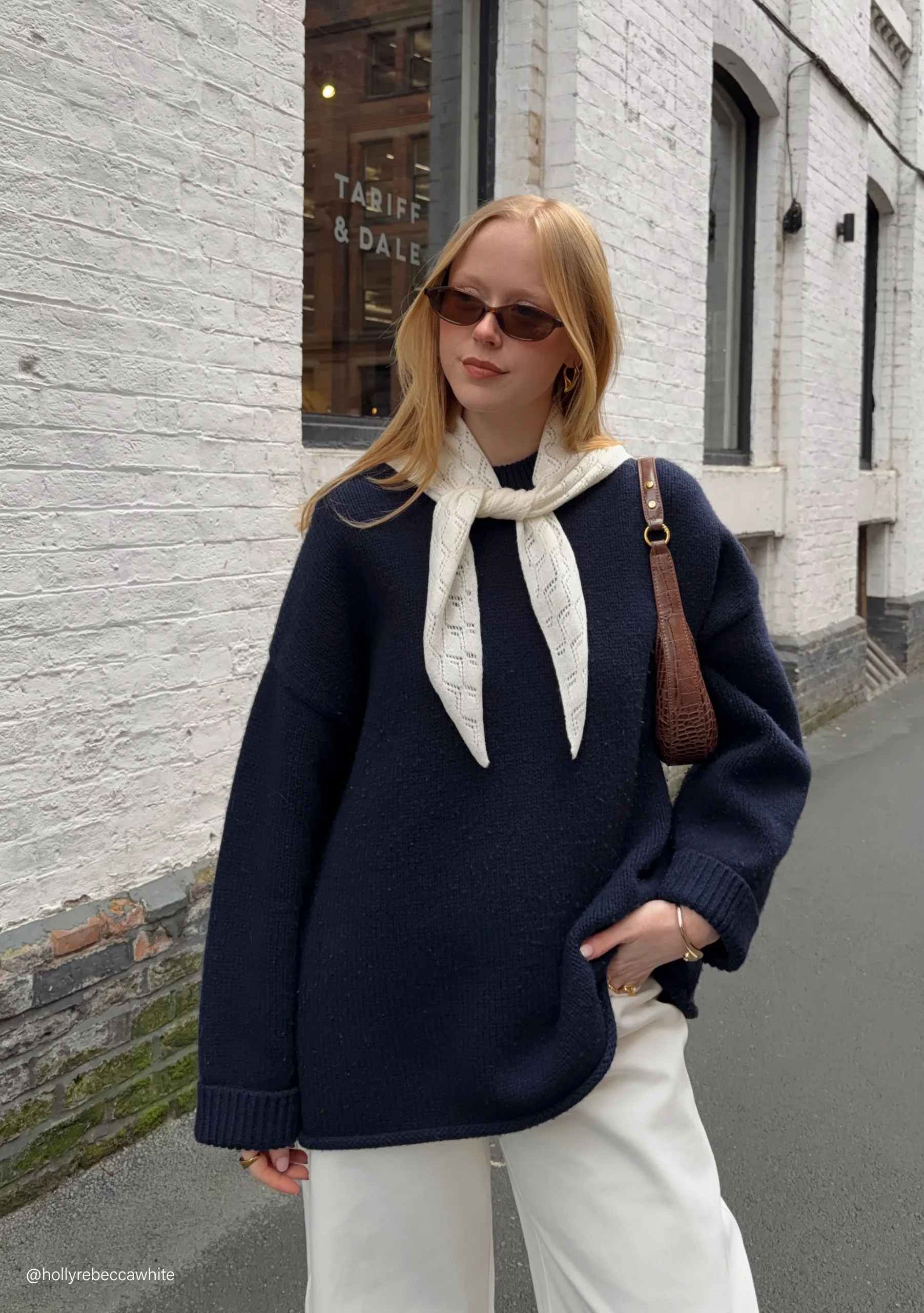 Merino Wool Triangle Scarf in White Pointelle - Image 3