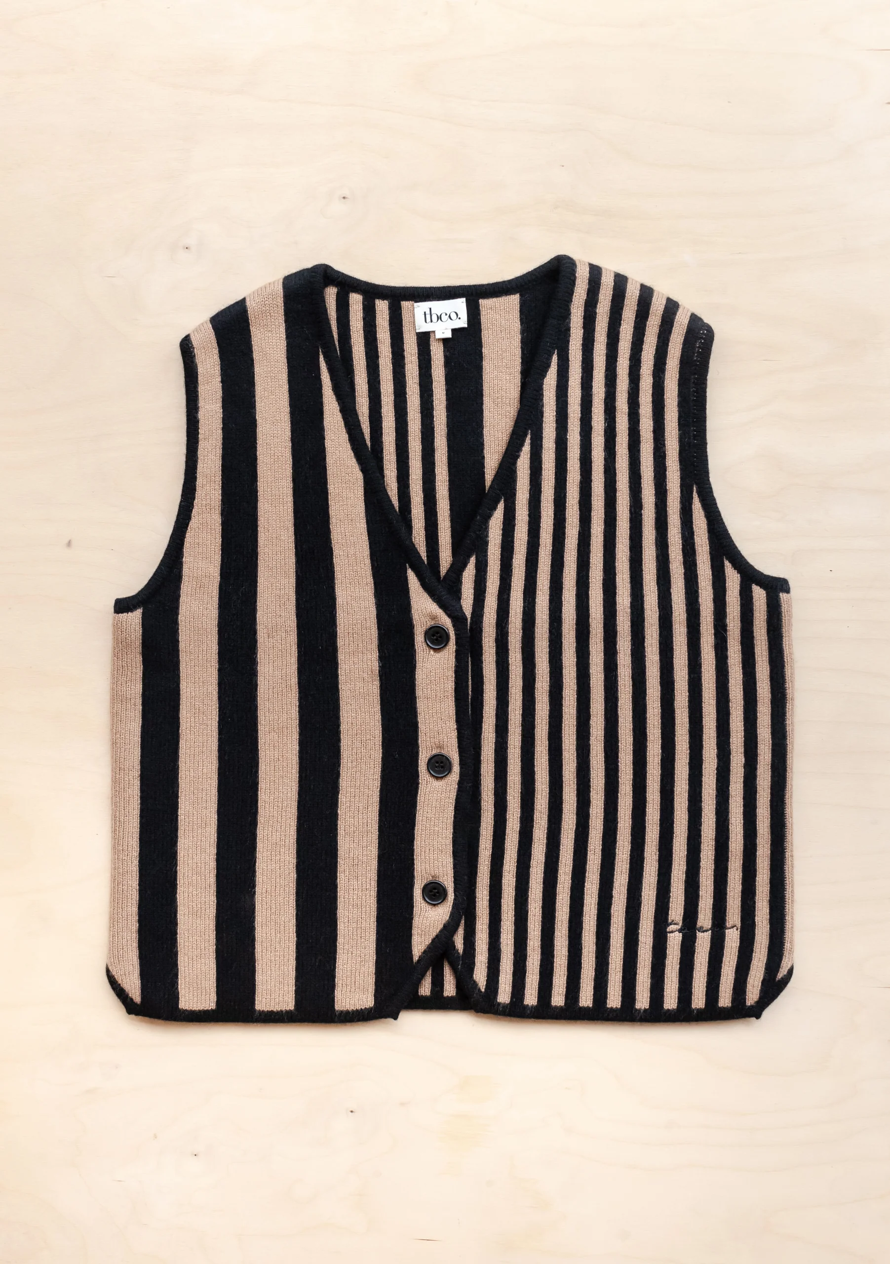 Merino Wool Vest in Latte Stripe - Image 2