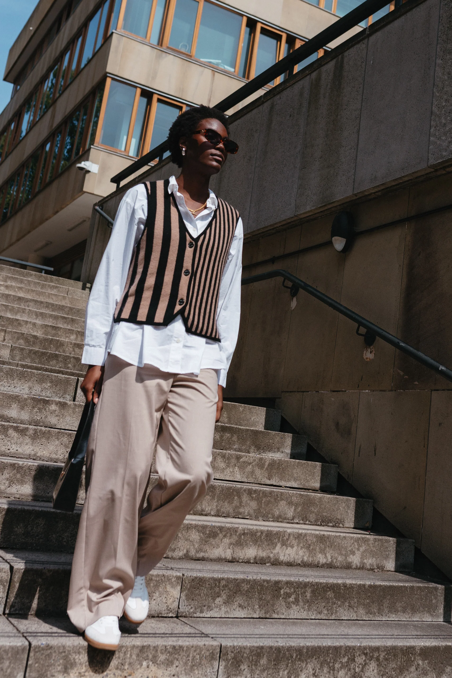 Merino Wool Vest in Latte Stripe - Image 3