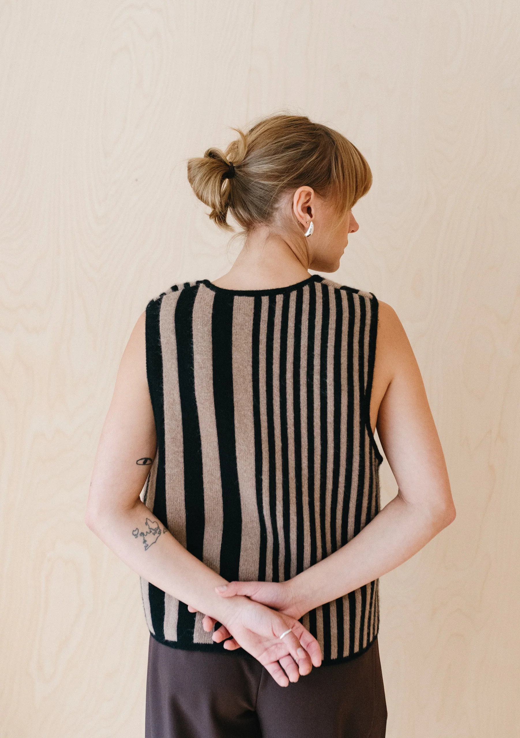 Merino Wool Vest in Latte Stripe - Image 4