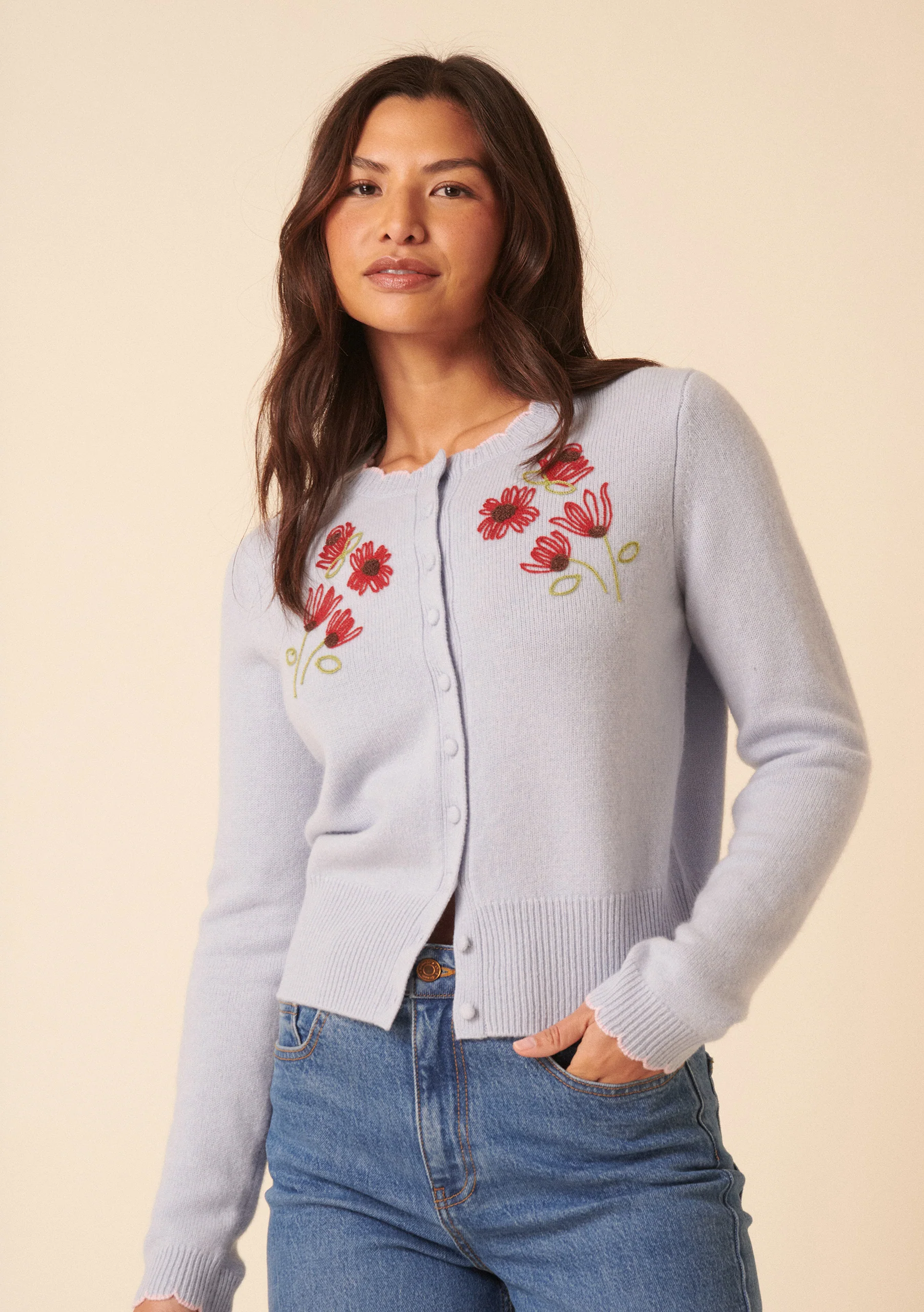 Nobody's Child x TBCo Blue Floral Embroidered Wool Cardigan - Image 3