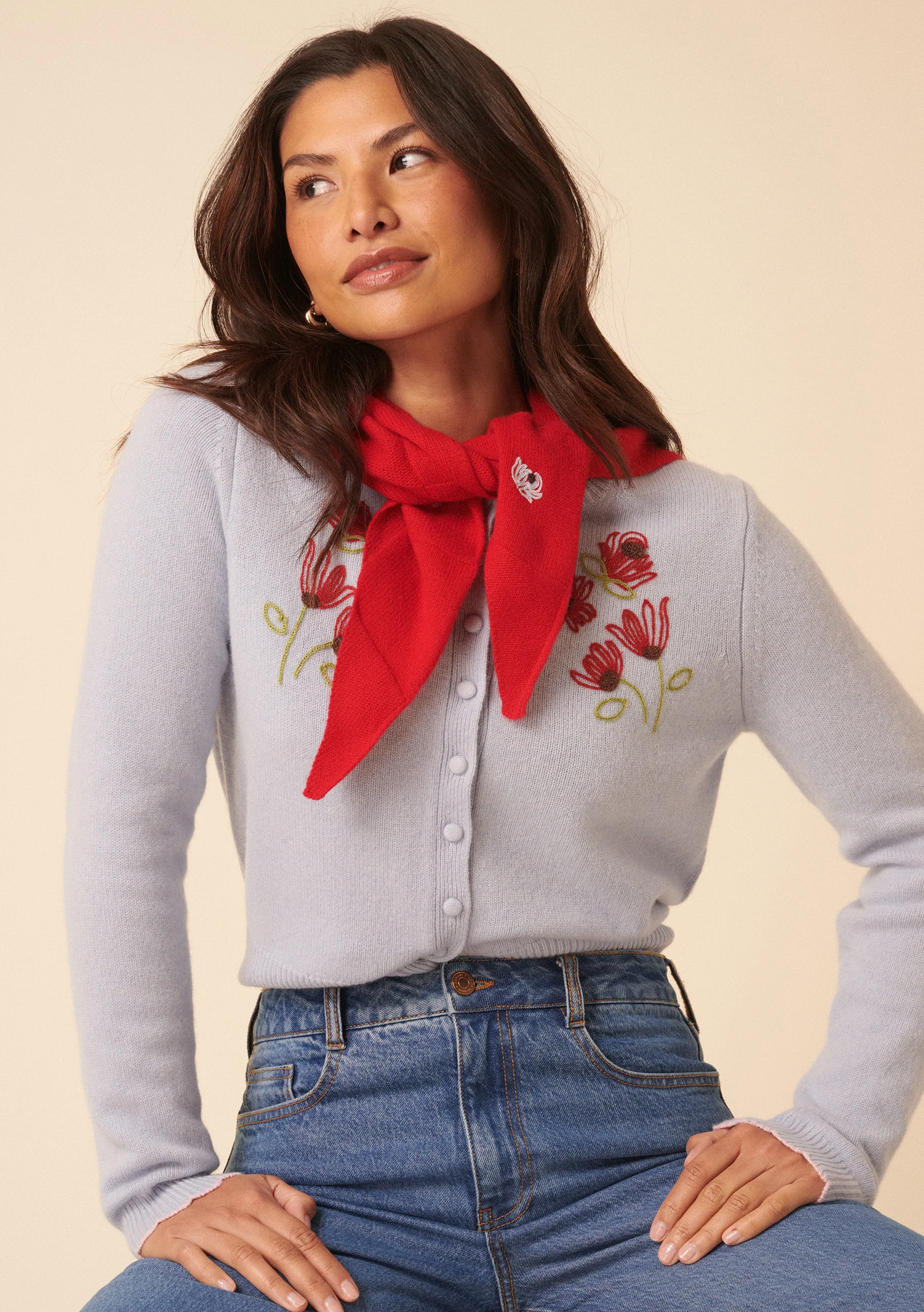 Nobody's Child x TBCo Blue Floral Embroidered Wool Cardigan - Image 6