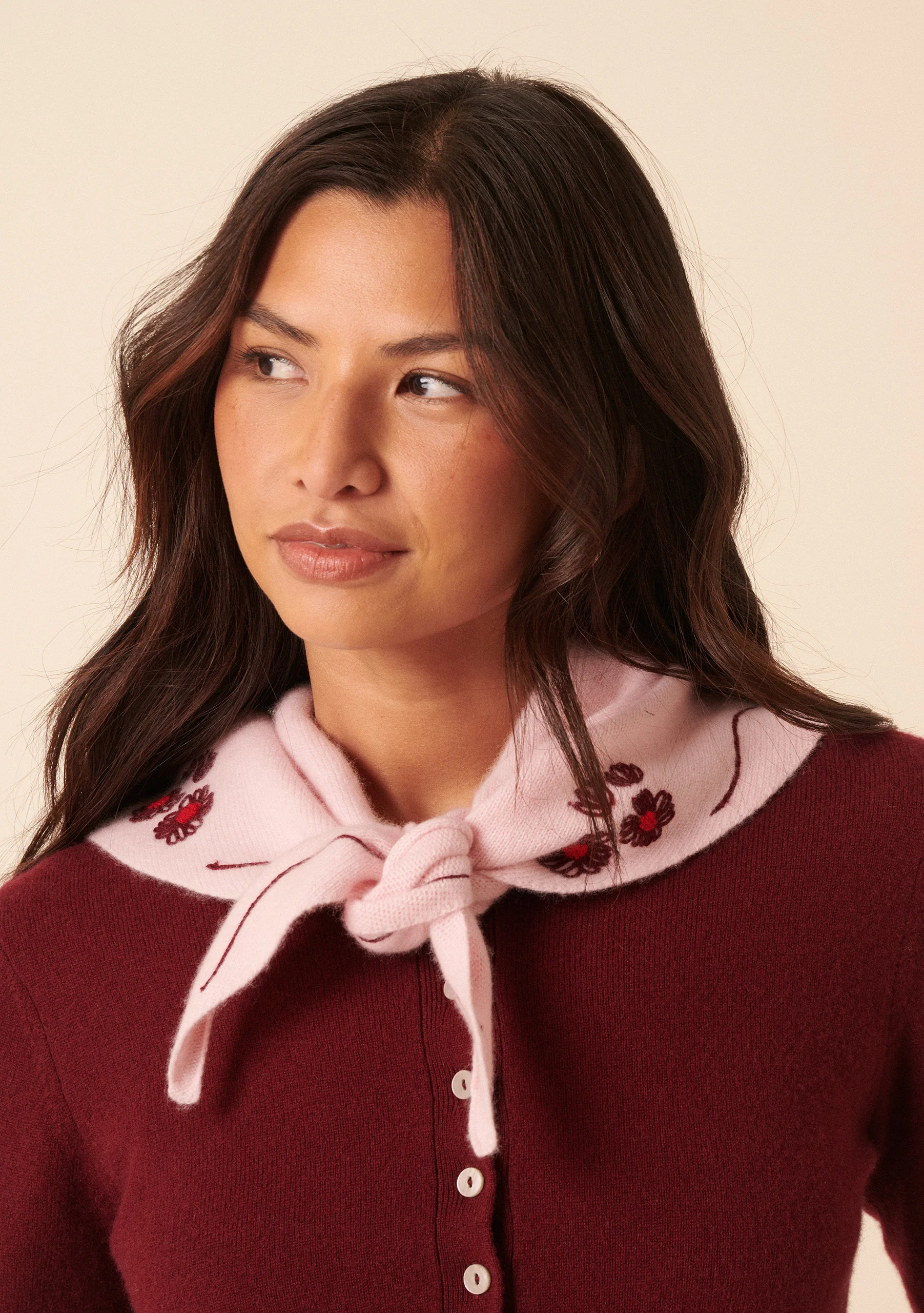Nobody's Child x TBCo Pink Floral Wool Triangle Scarf