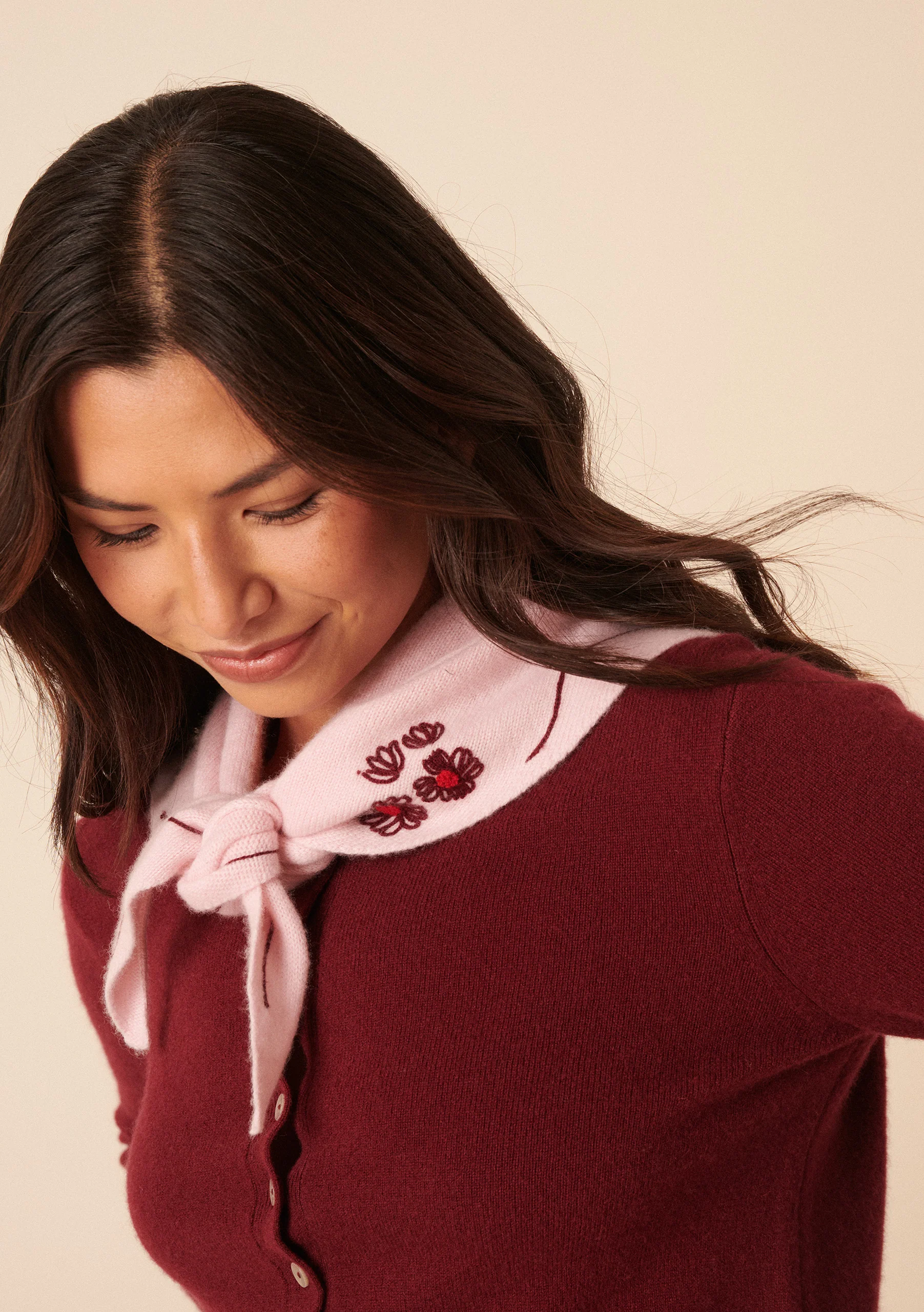 Nobody's Child x TBCo Pink Floral Wool Triangle Scarf - Image 3