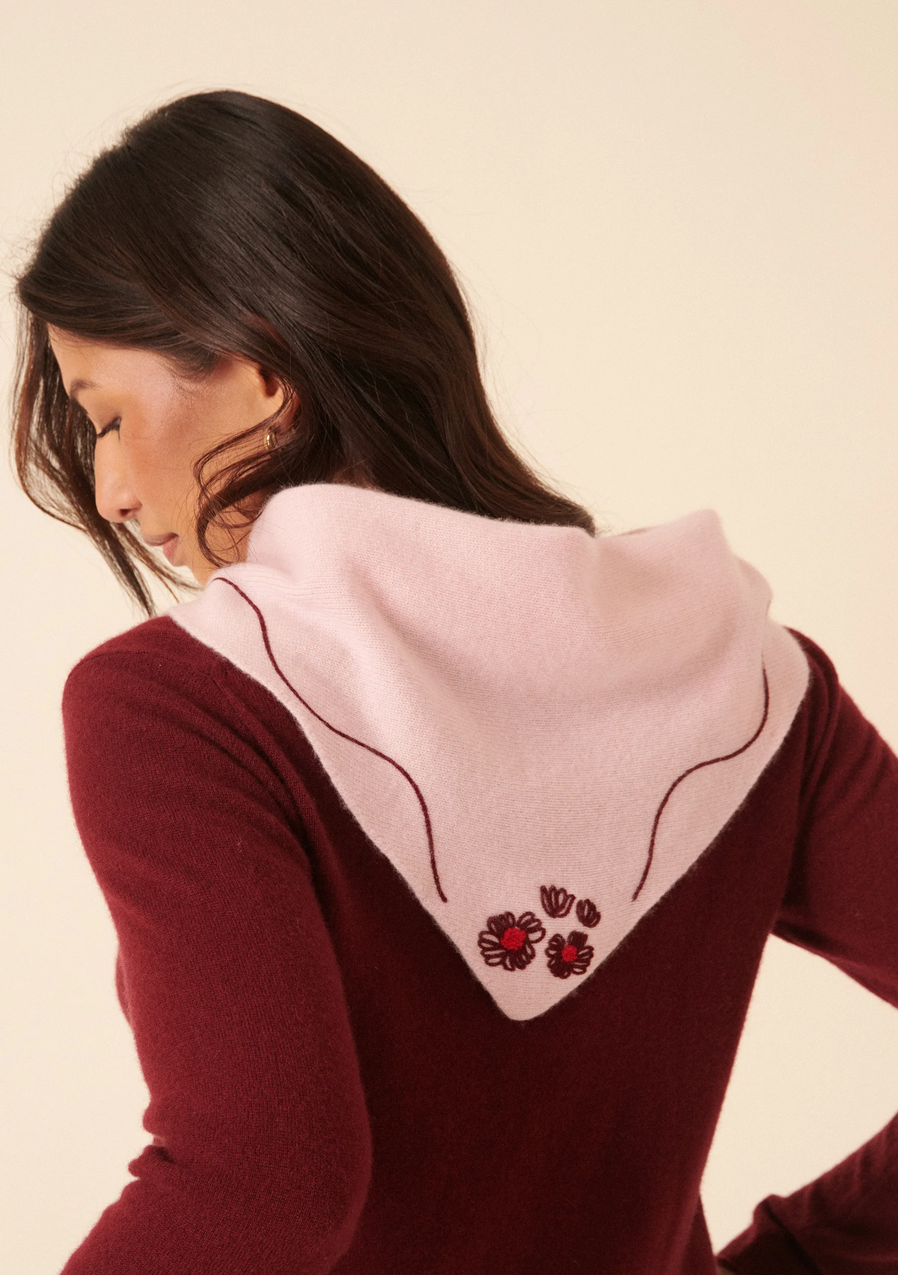 Nobody's Child x TBCo Pink Floral Wool Triangle Scarf - Image 4