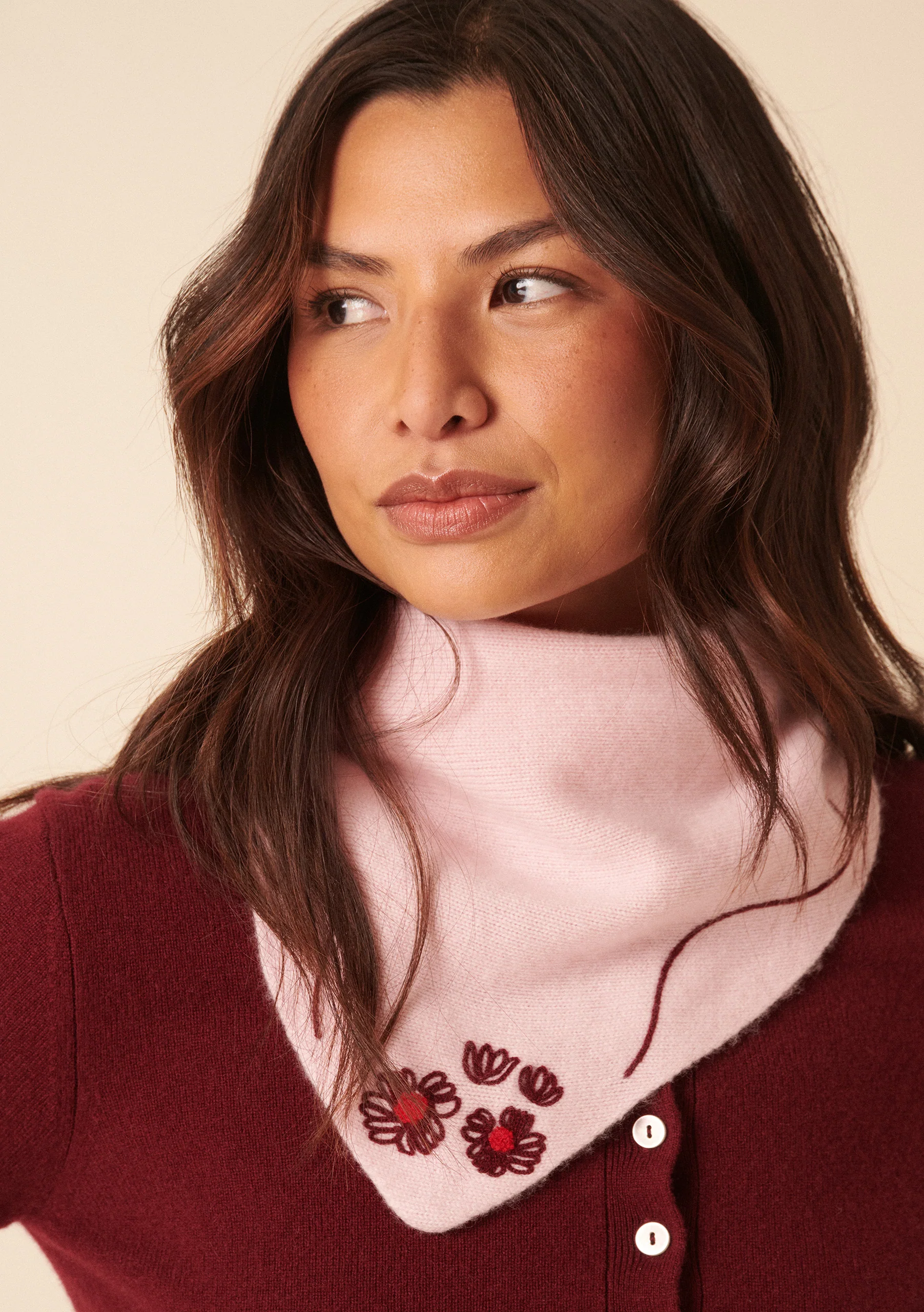 Nobody's Child x TBCo Pink Floral Wool Triangle Scarf - Image 6