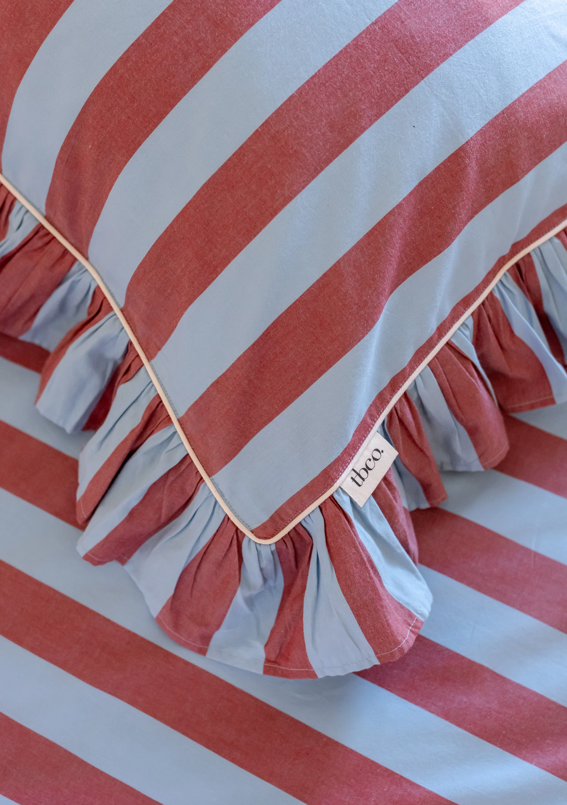 Pair of Cotton Pillowcases in Blue & Red Stripe - Image 3