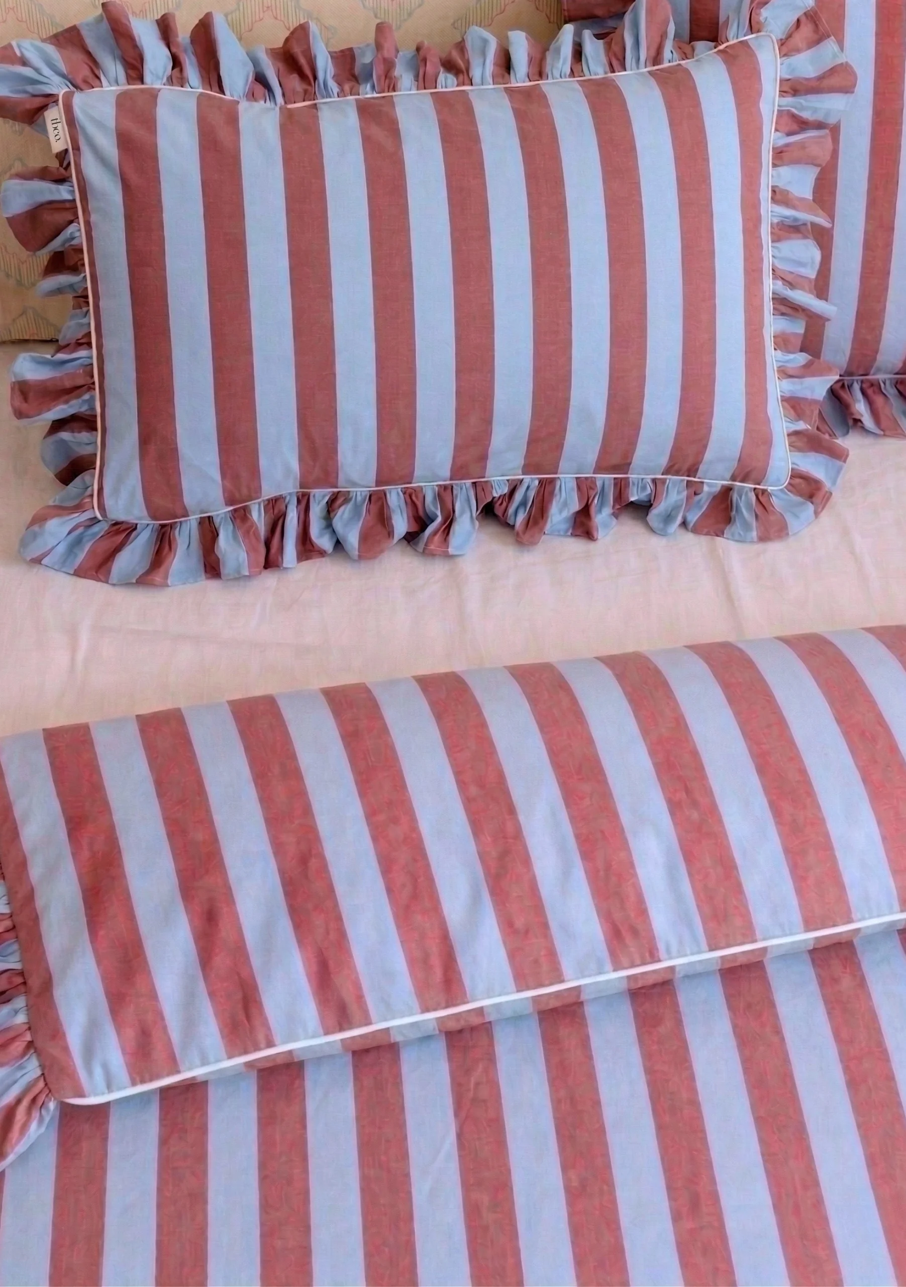 Pair of Cotton Pillowcases in Blue & Red Stripe - Image 5