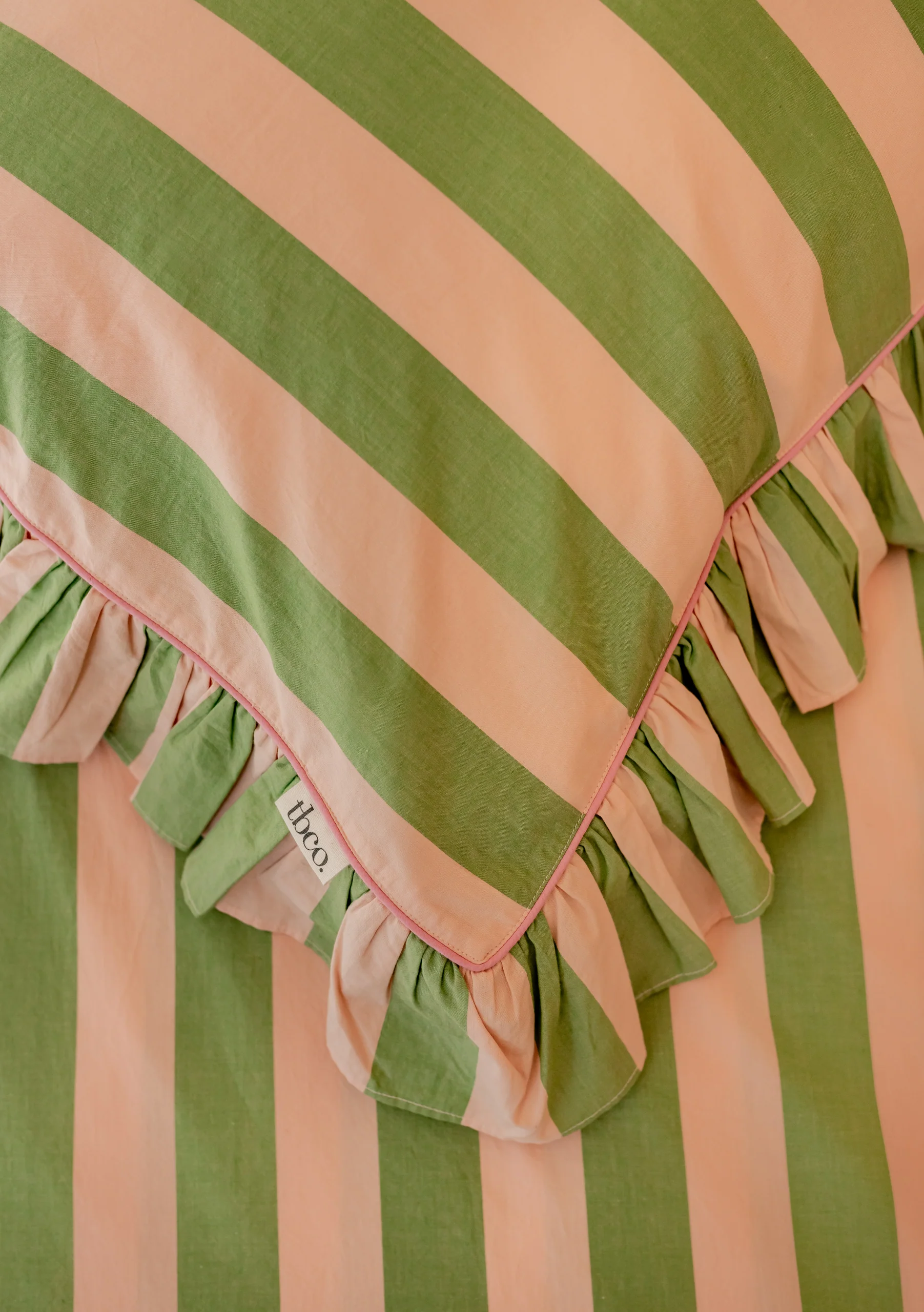 Pair of Cotton Pillowcases in Green Stripe - Image 3