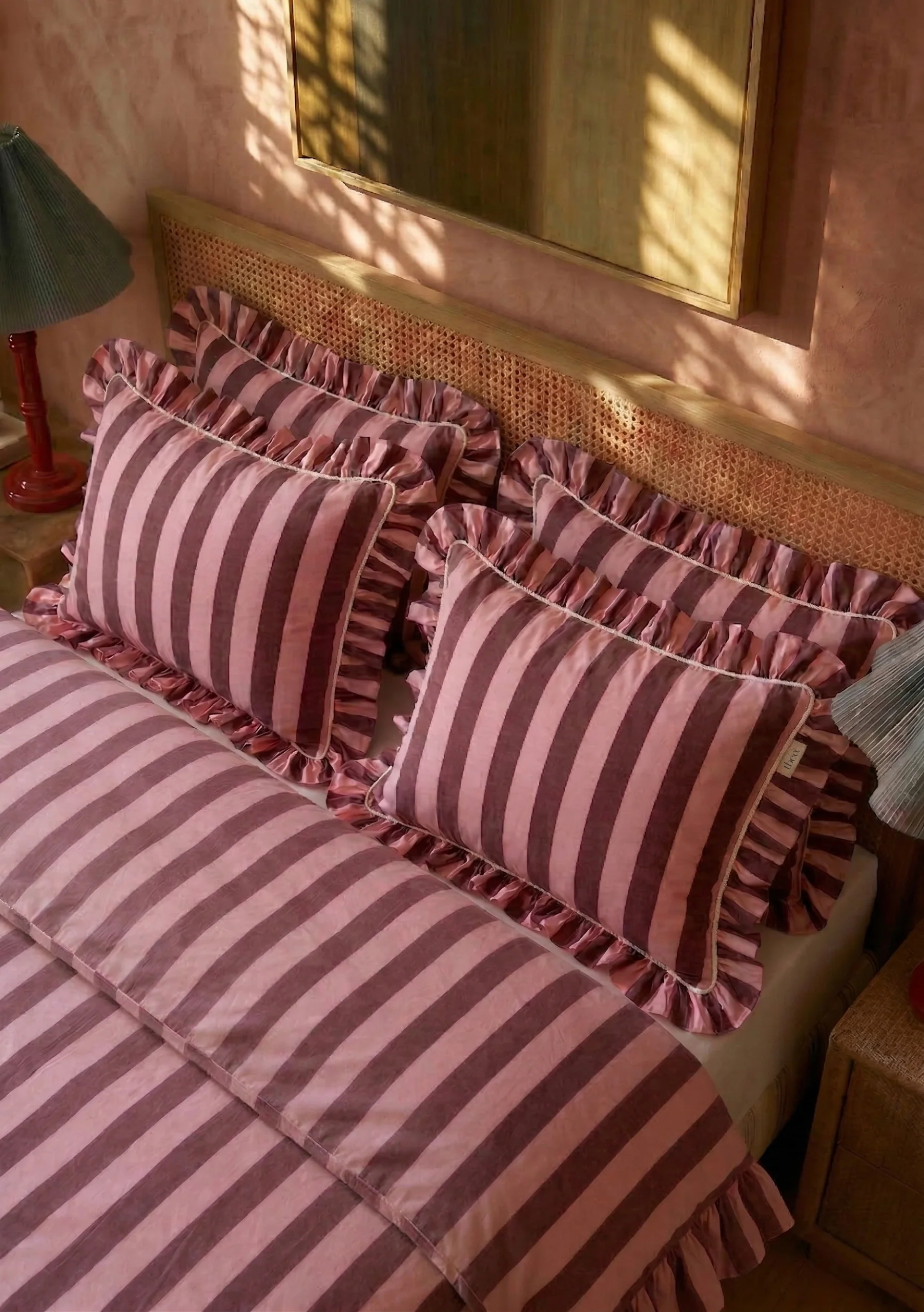 Pair of Cotton Pillowcases in Pink & Burgundy Stripe - Image 3