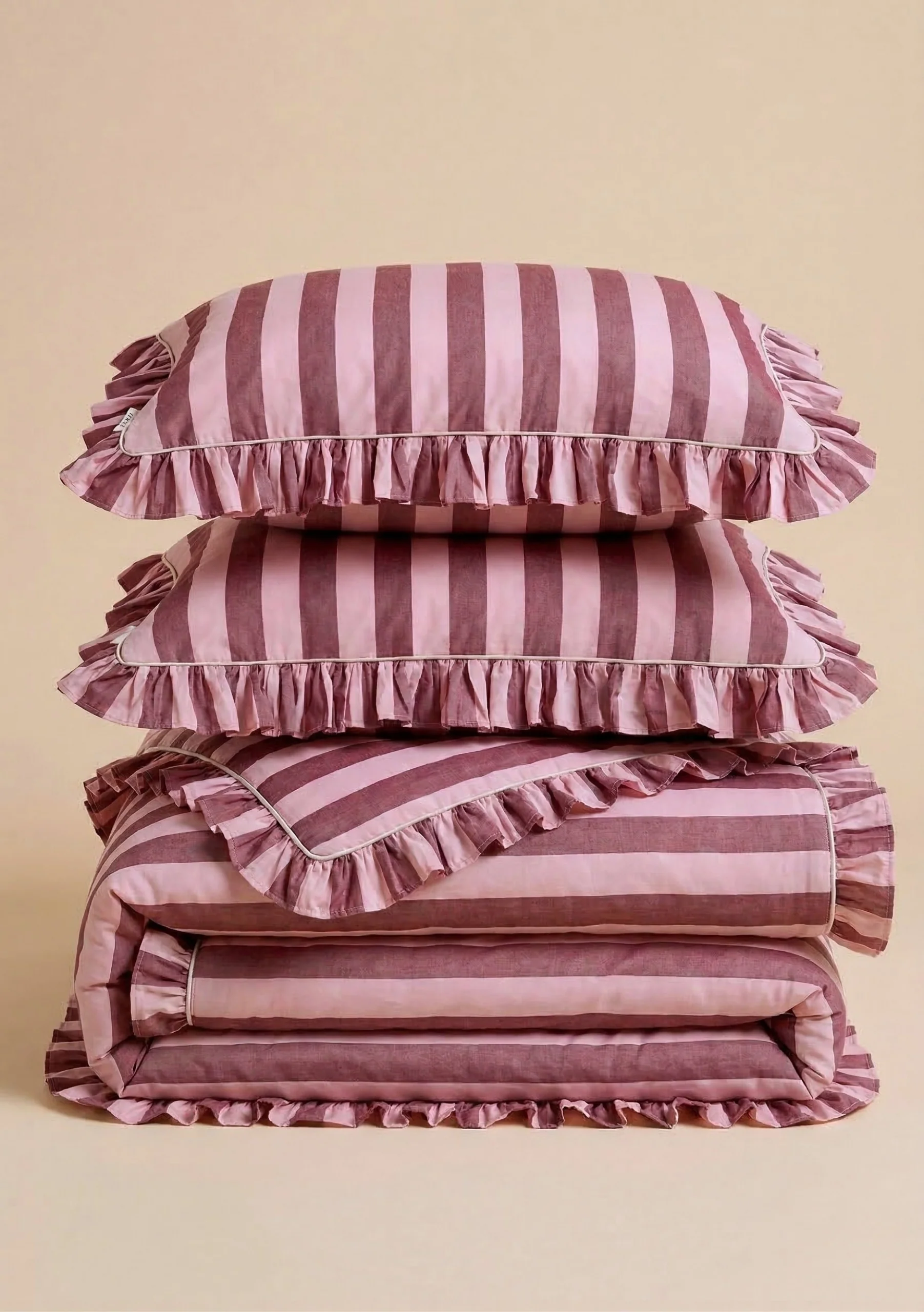 Pair of Cotton Pillowcases in Pink & Burgundy Stripe - Image 4