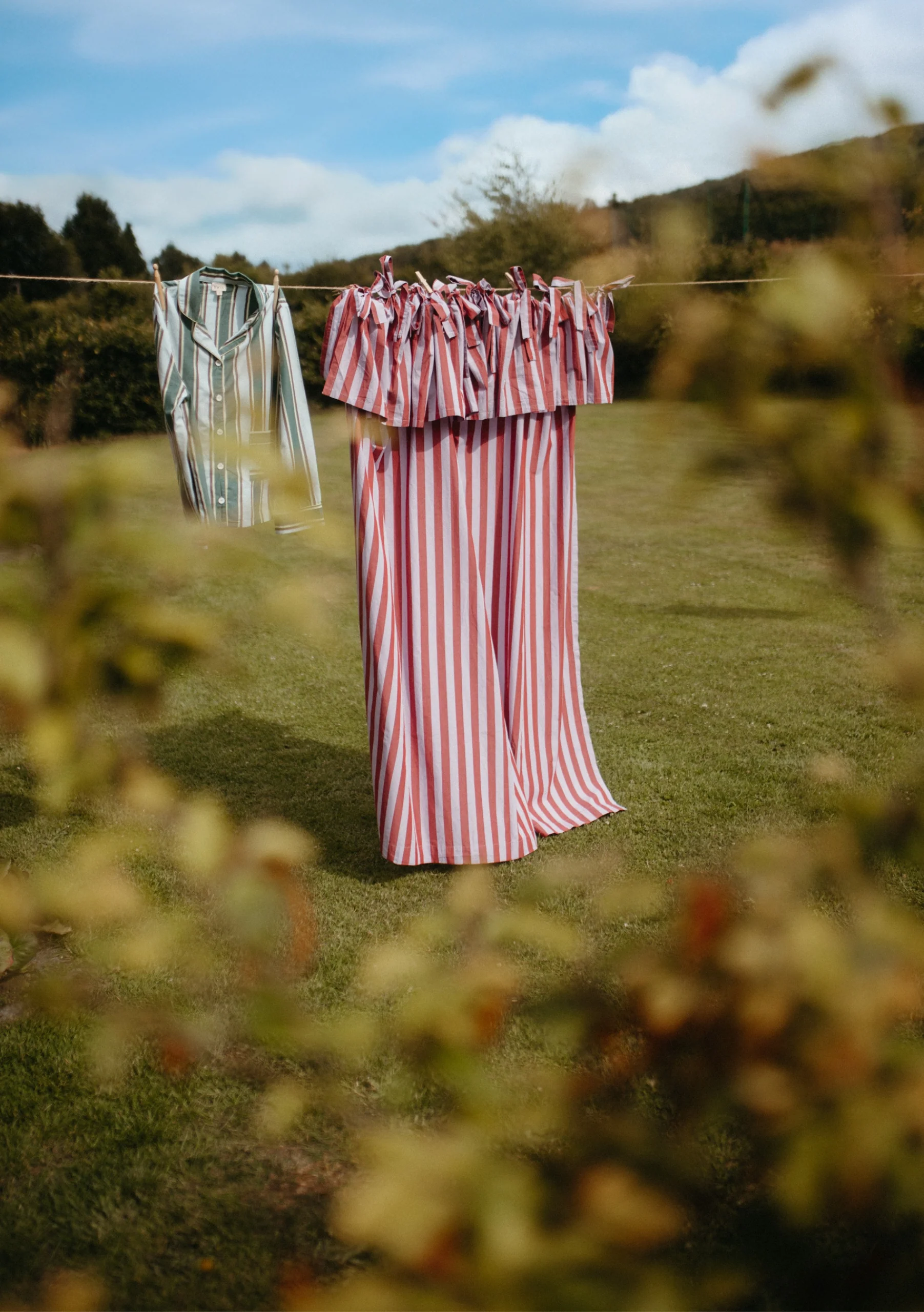 Pair of Cotton Tie-Top Curtains in Lilac Stripe - Image 3