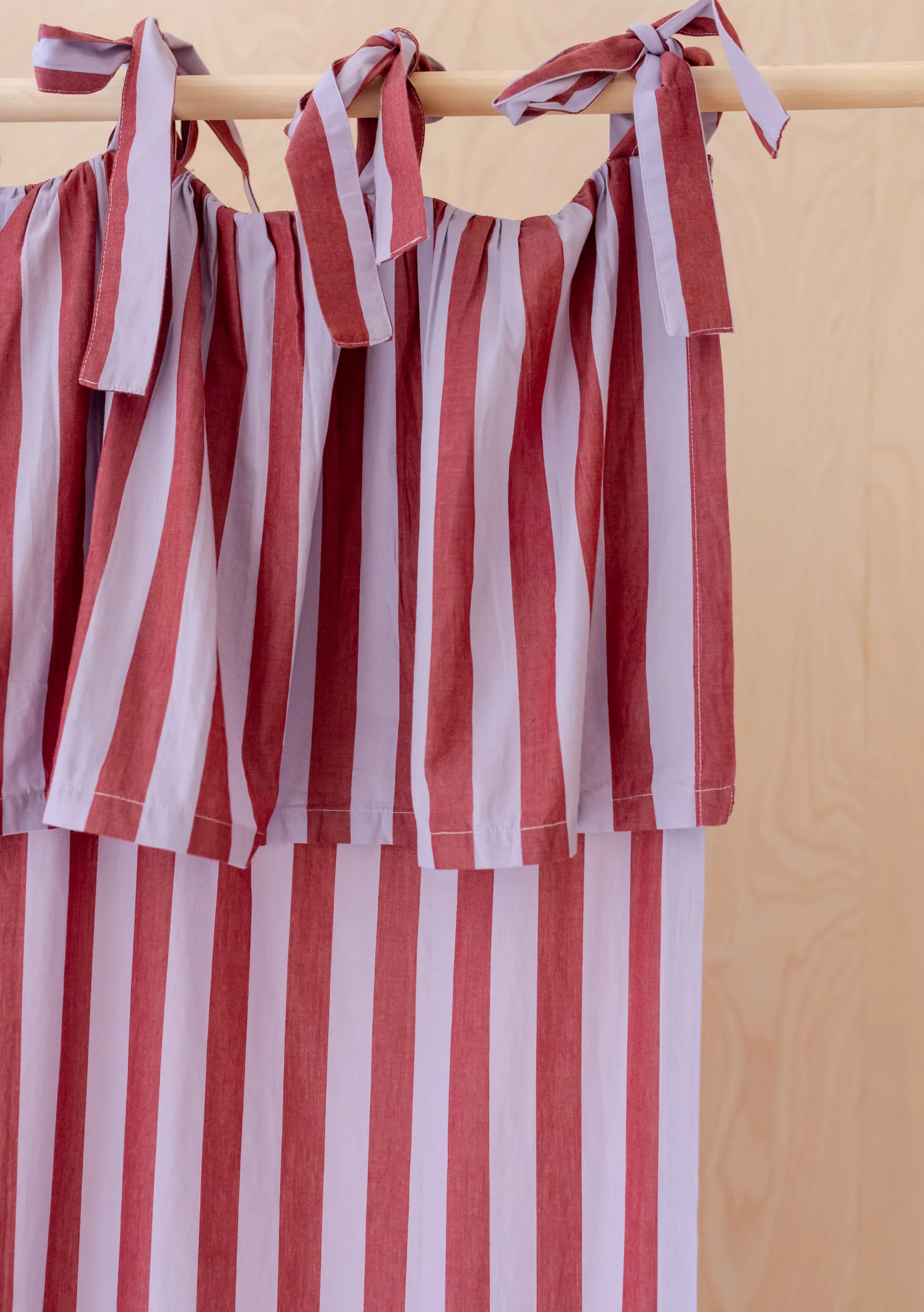 Pair of Cotton Tie-Top Curtains in Lilac Stripe - Image 4