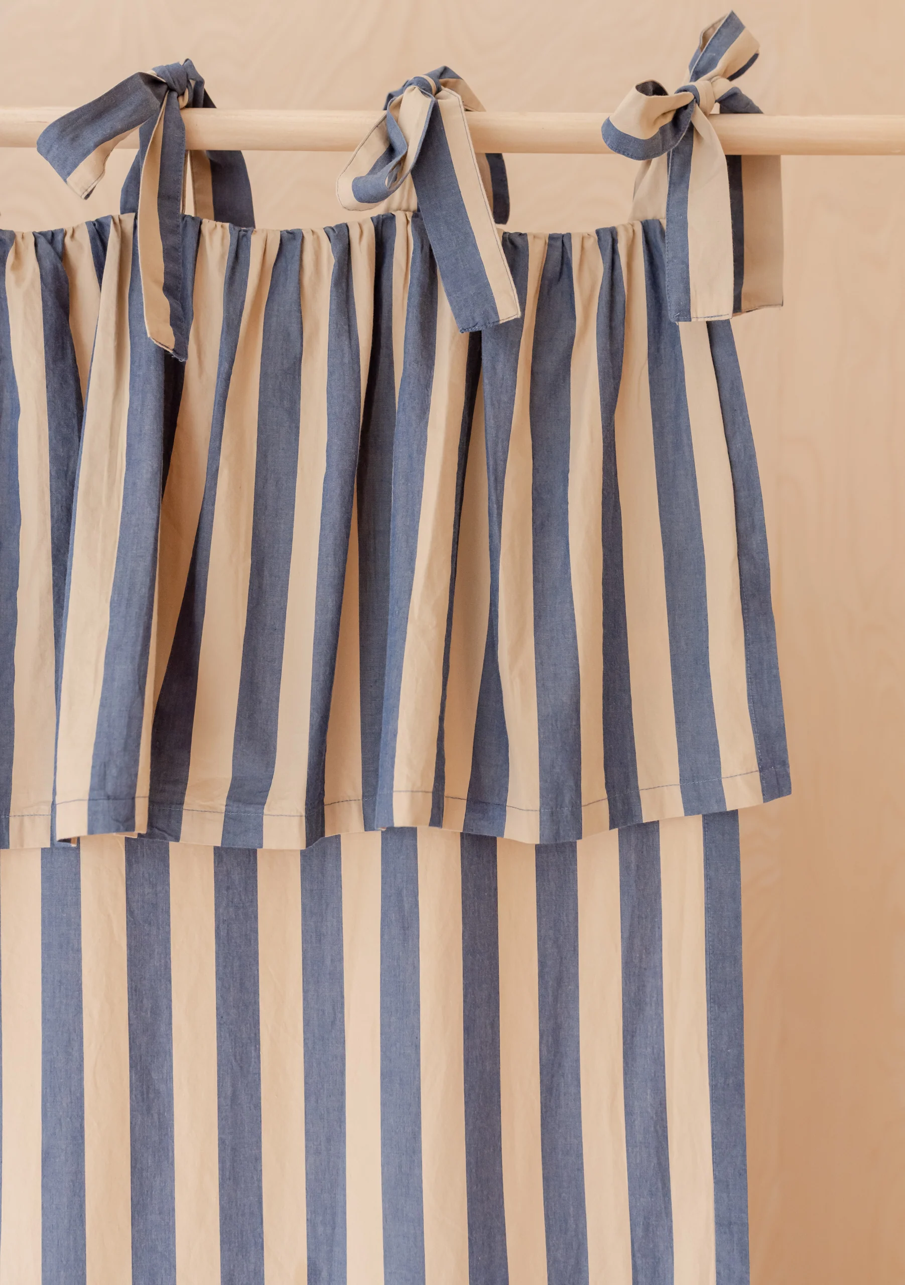 Pair of Cotton Tie-Top Curtains in Navy Stripe - Image 3