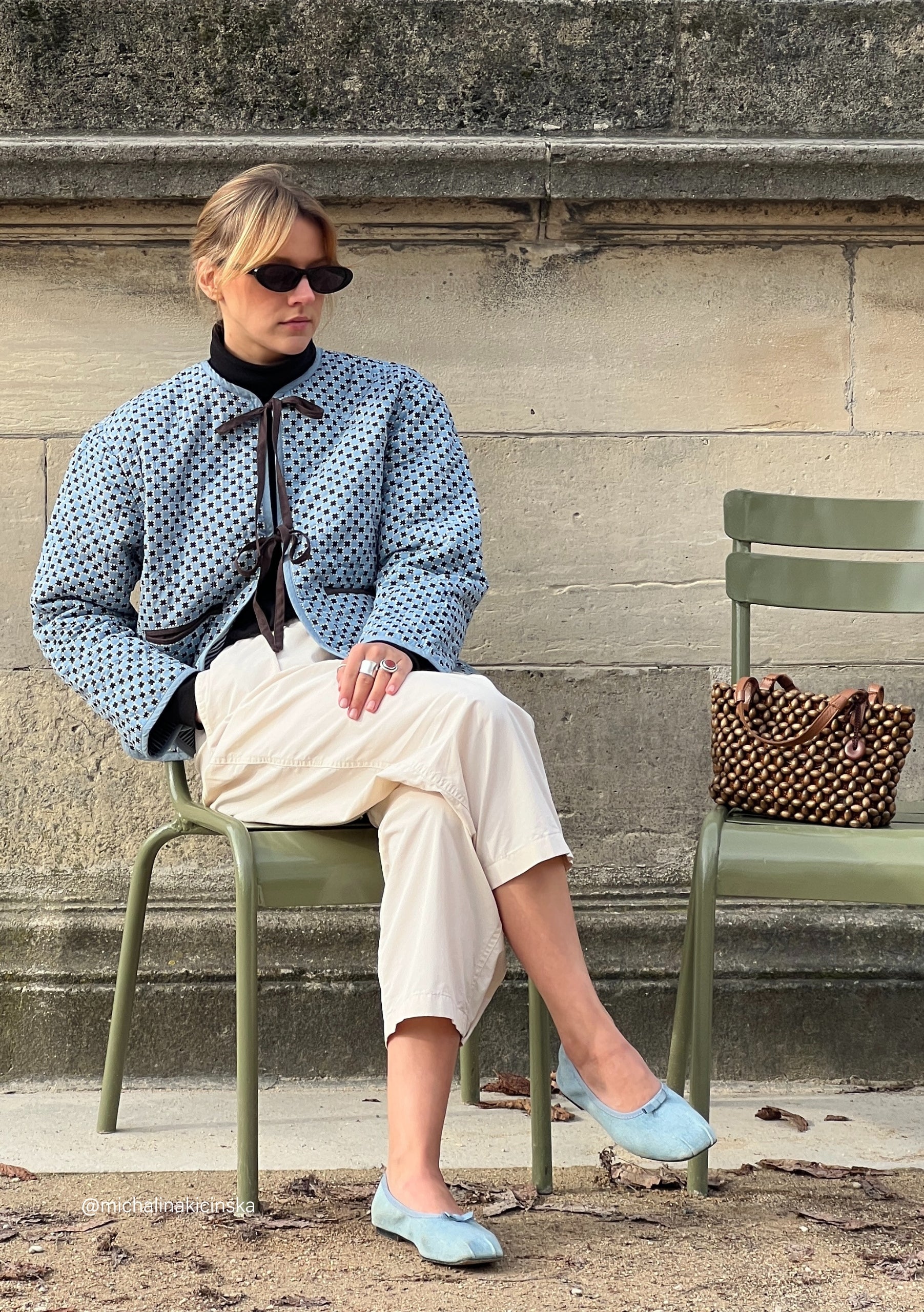 Quilted Cotton Jacket in Reversible Blue Celestial Stripe - Image 4