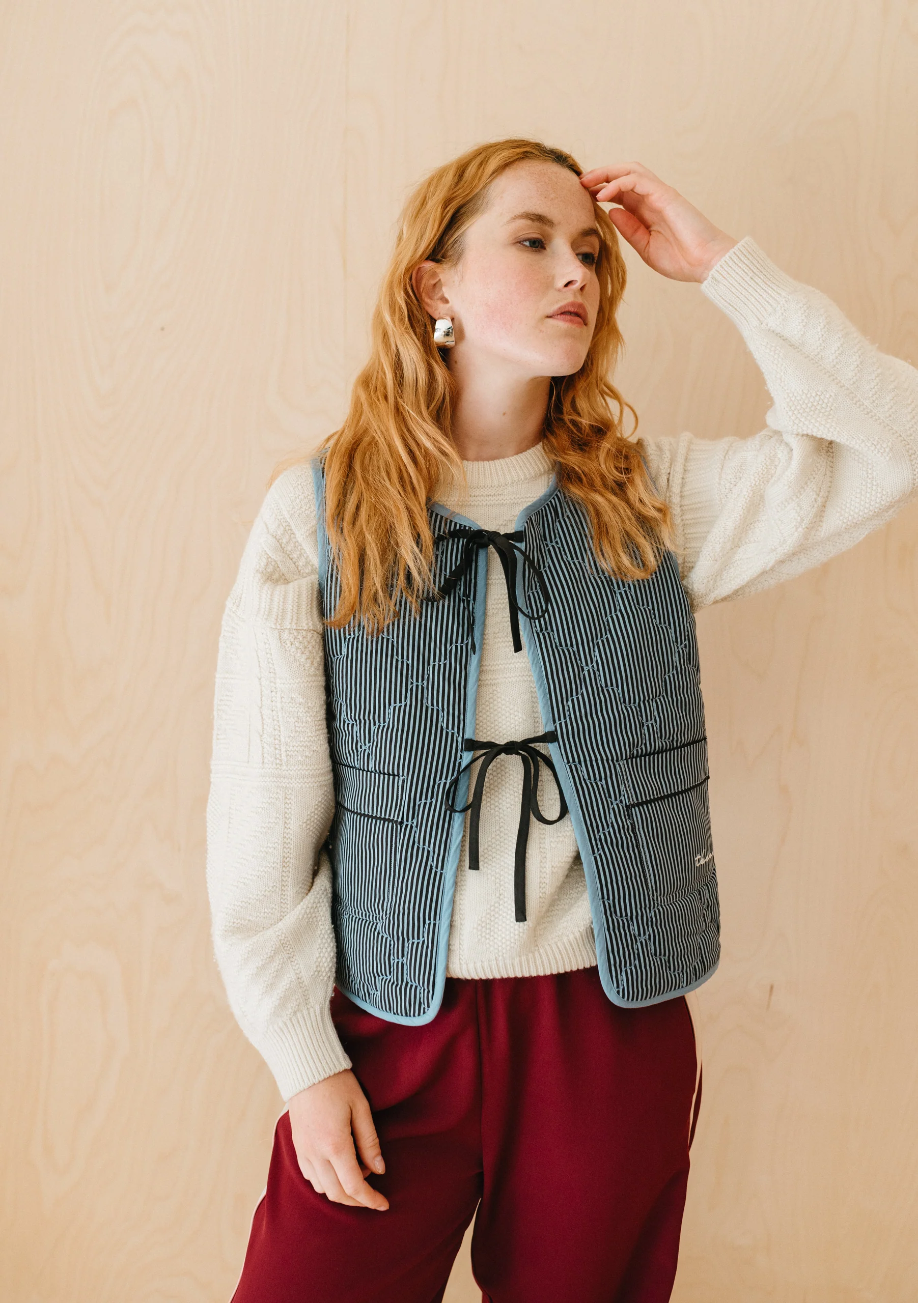 Quilted Cotton Vest in Reversible Blue Celestial Stripe - Image 5
