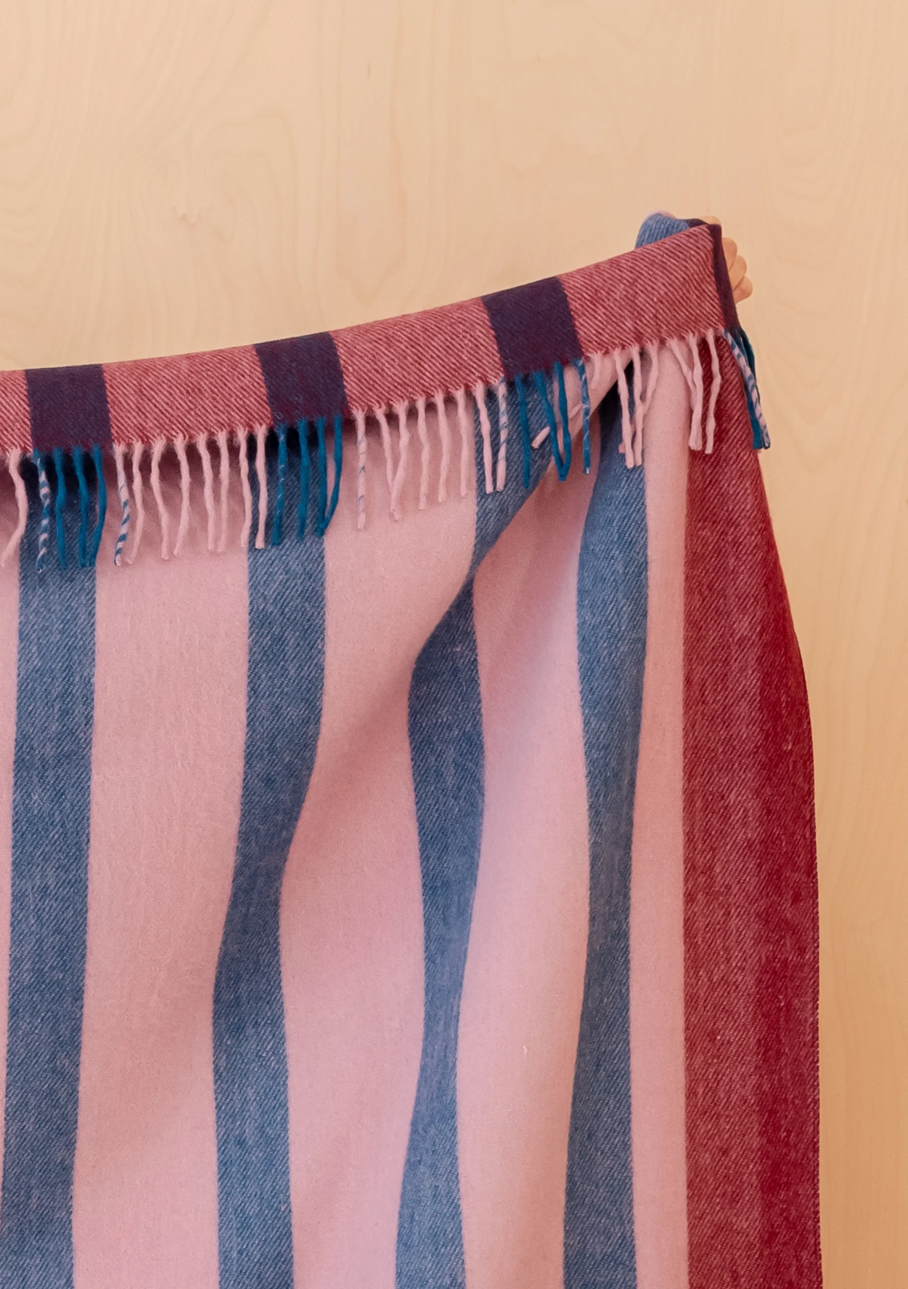 Recycled Wool Blanket in Berry Frame Stripe - Image 4