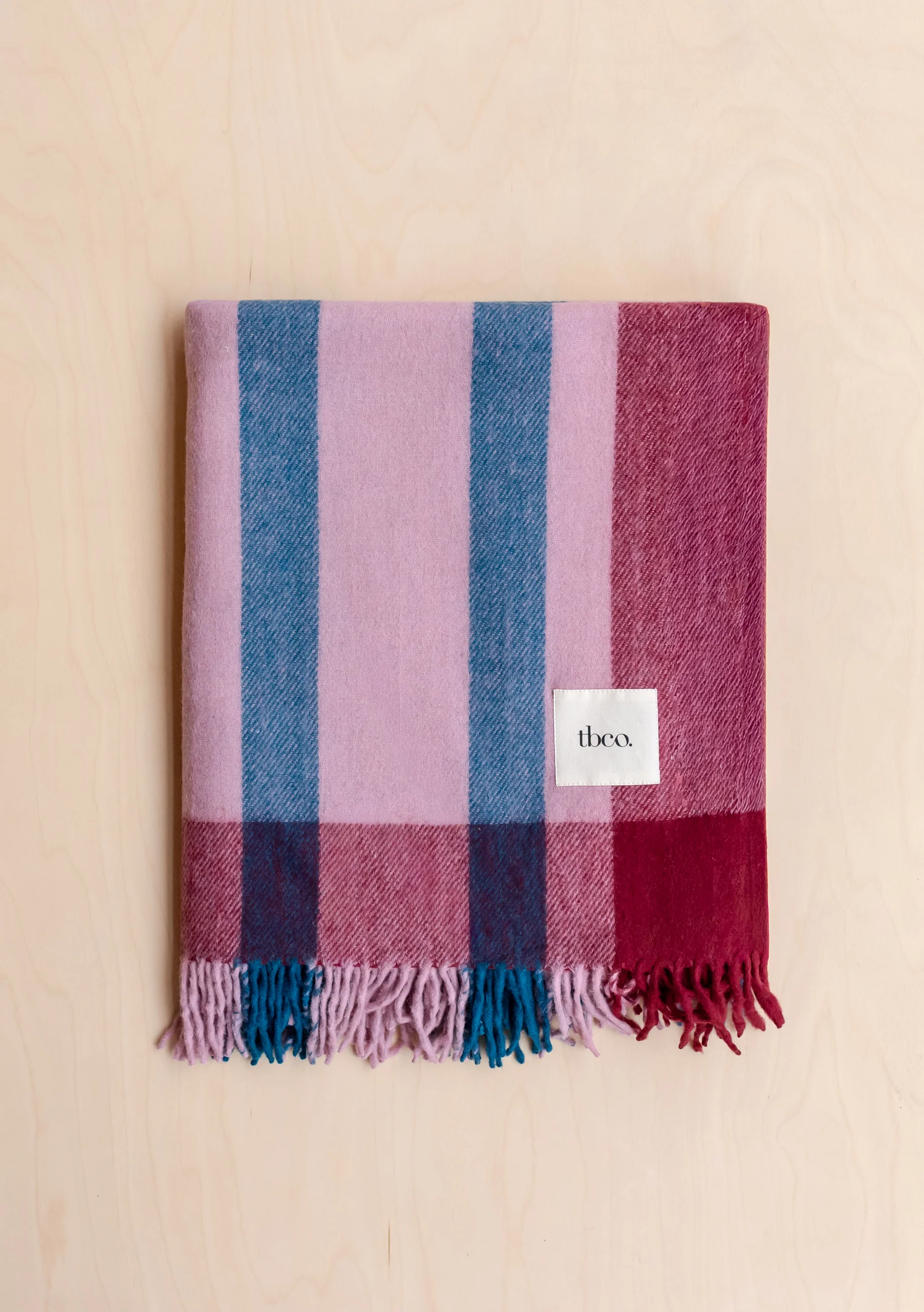 Recycled Wool Blanket in Berry Frame Stripe - Image 5