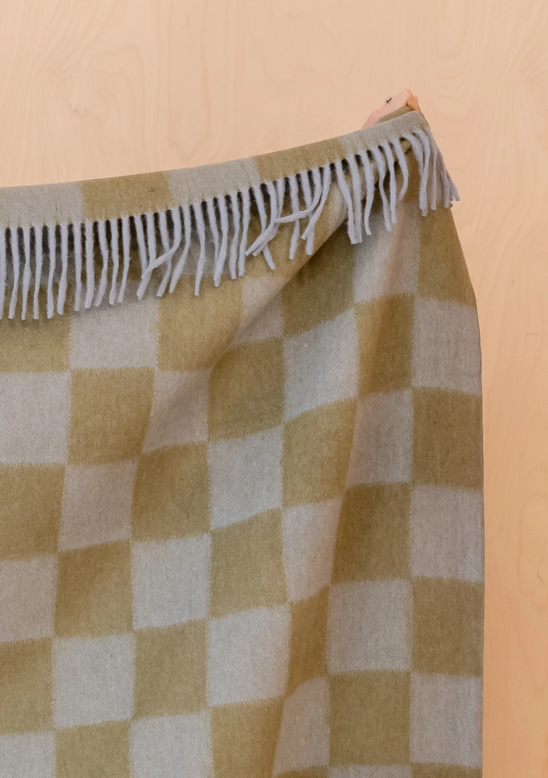 Recycled Wool Blanket in Blue & Green Checkerboard - Image 4