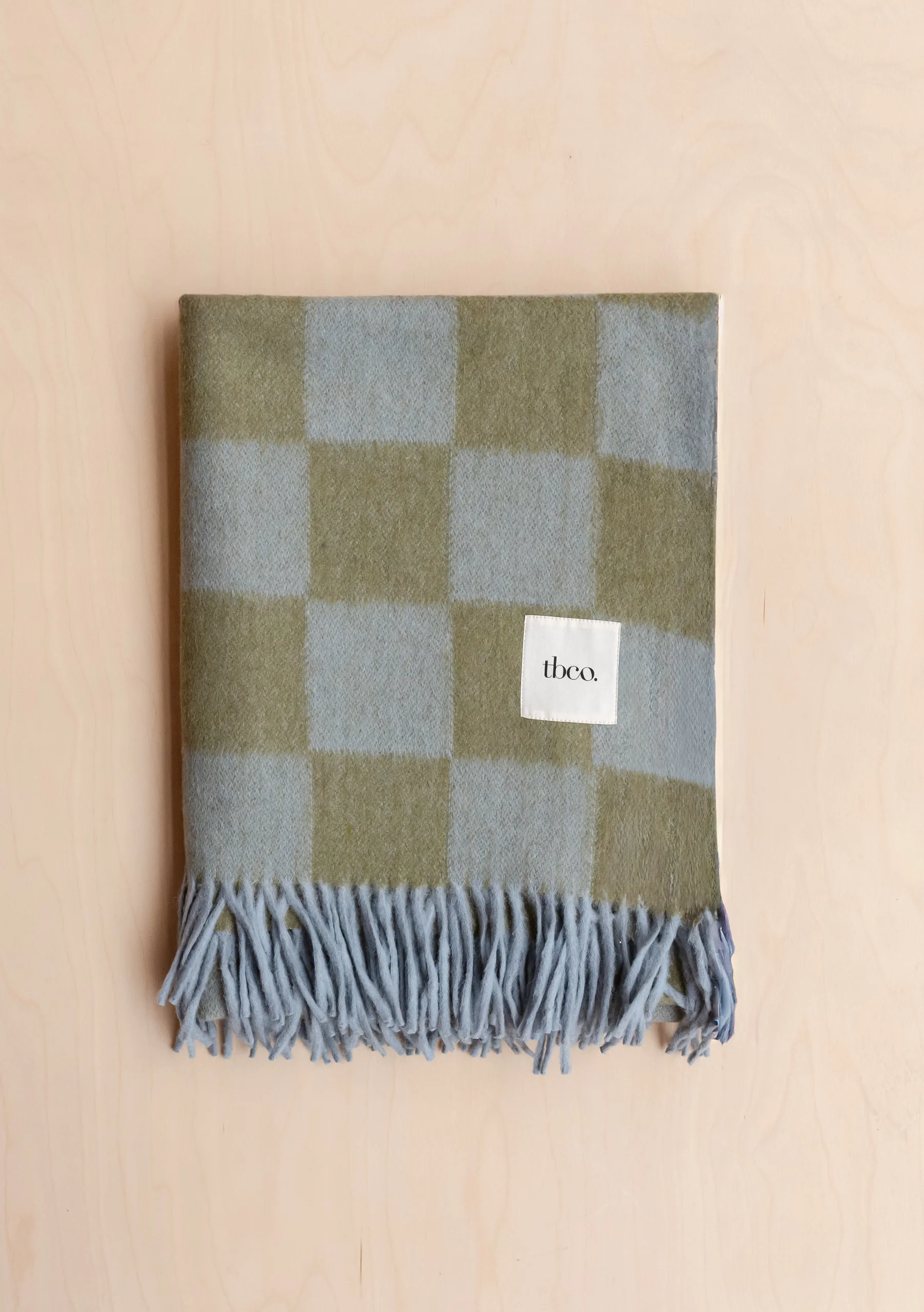 Recycled Wool Blanket in Blue & Green Checkerboard - Image 5