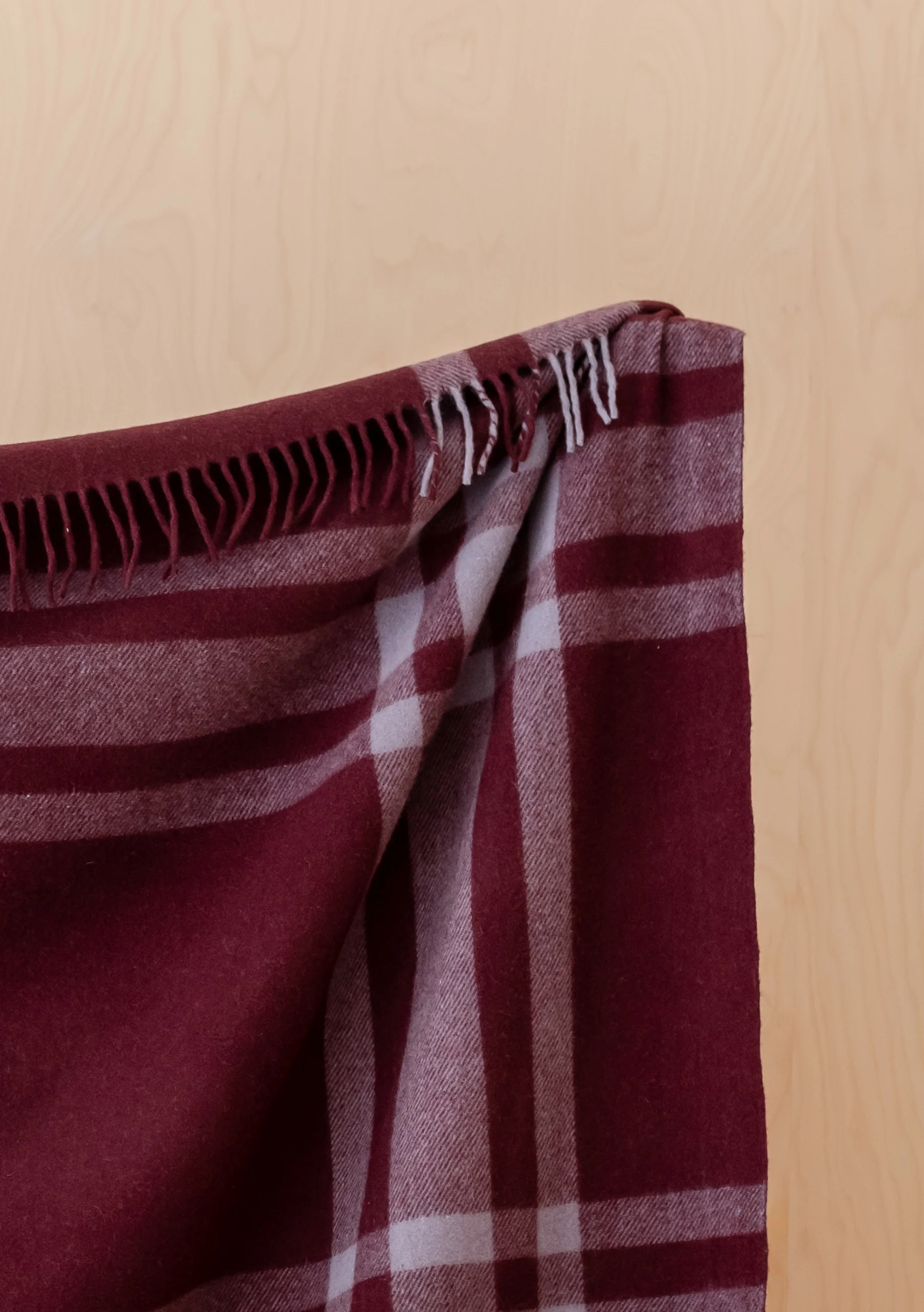 Recycled Wool Blanket in Burgundy Modern Tartan - Image 3