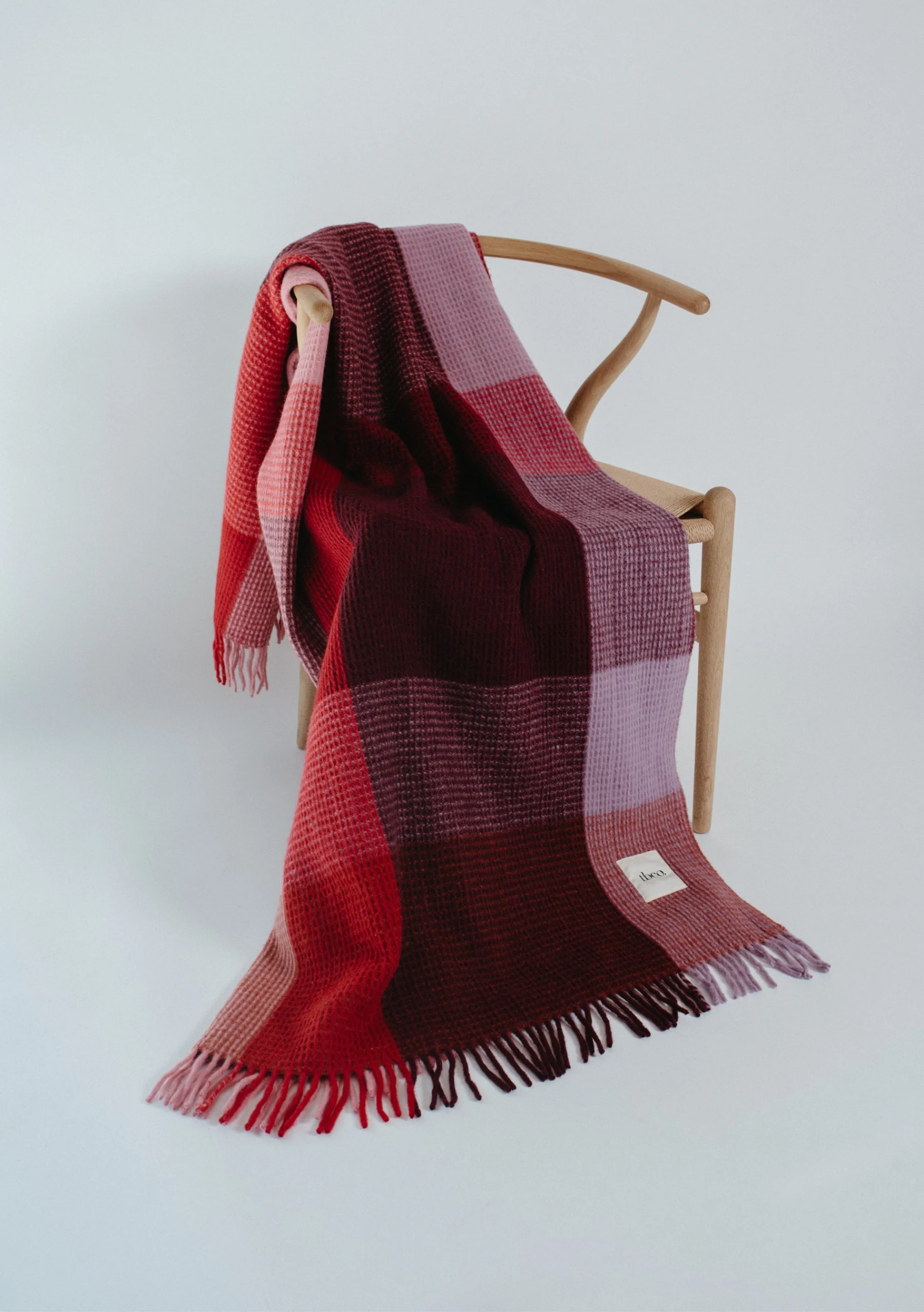 Recycled Wool Blanket in Burgundy Waffle Block Check - Image 2
