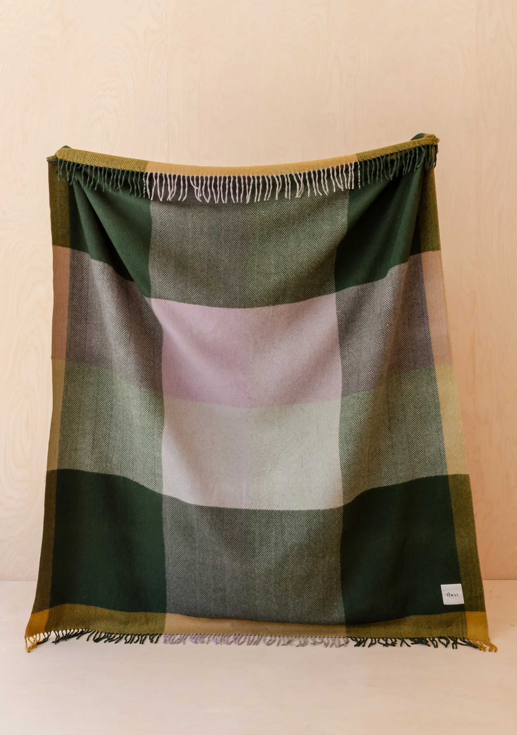 Recycled Wool Blanket in Green Frame Check