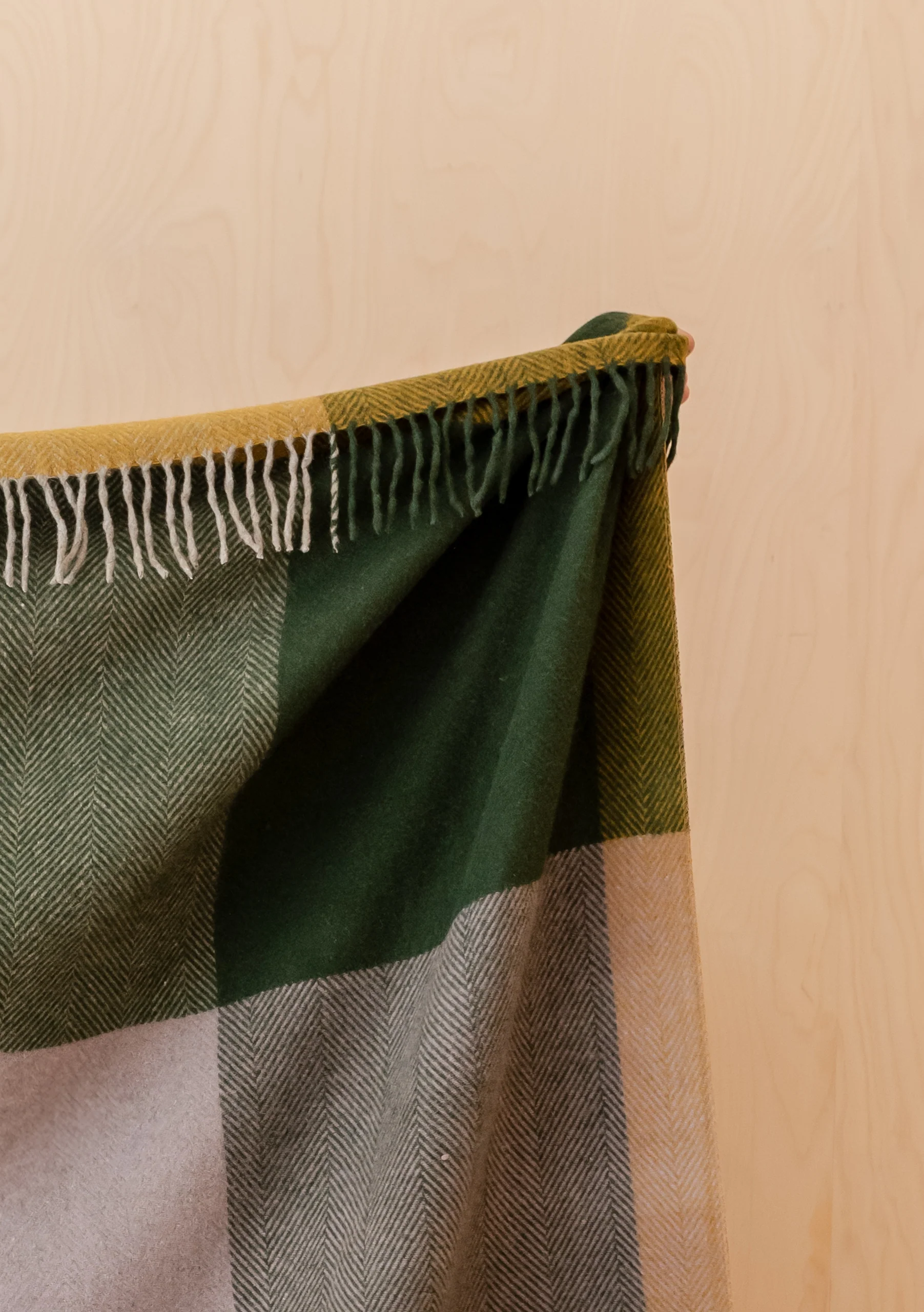 Recycled Wool Blanket in Green Frame Check - Image 2