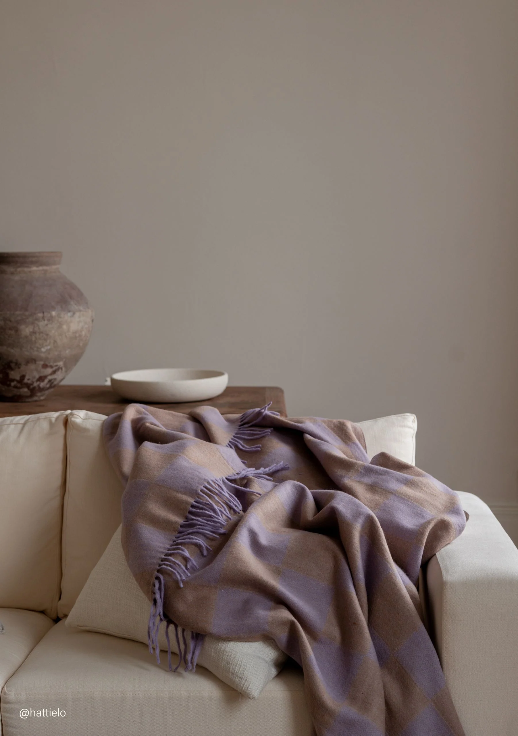 Recycled Wool Blanket in Lilac & Coffee Checkerboard - Image 3