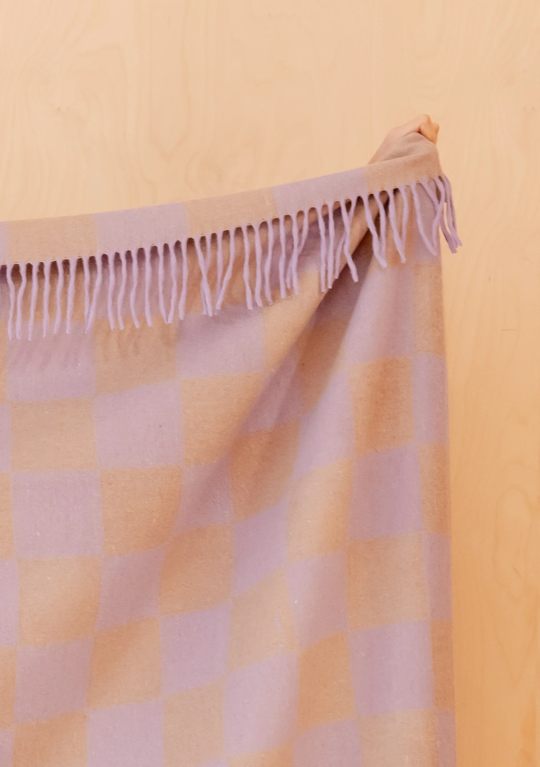 Recycled Wool Blanket in Lilac & Coffee Checkerboard - Image 4