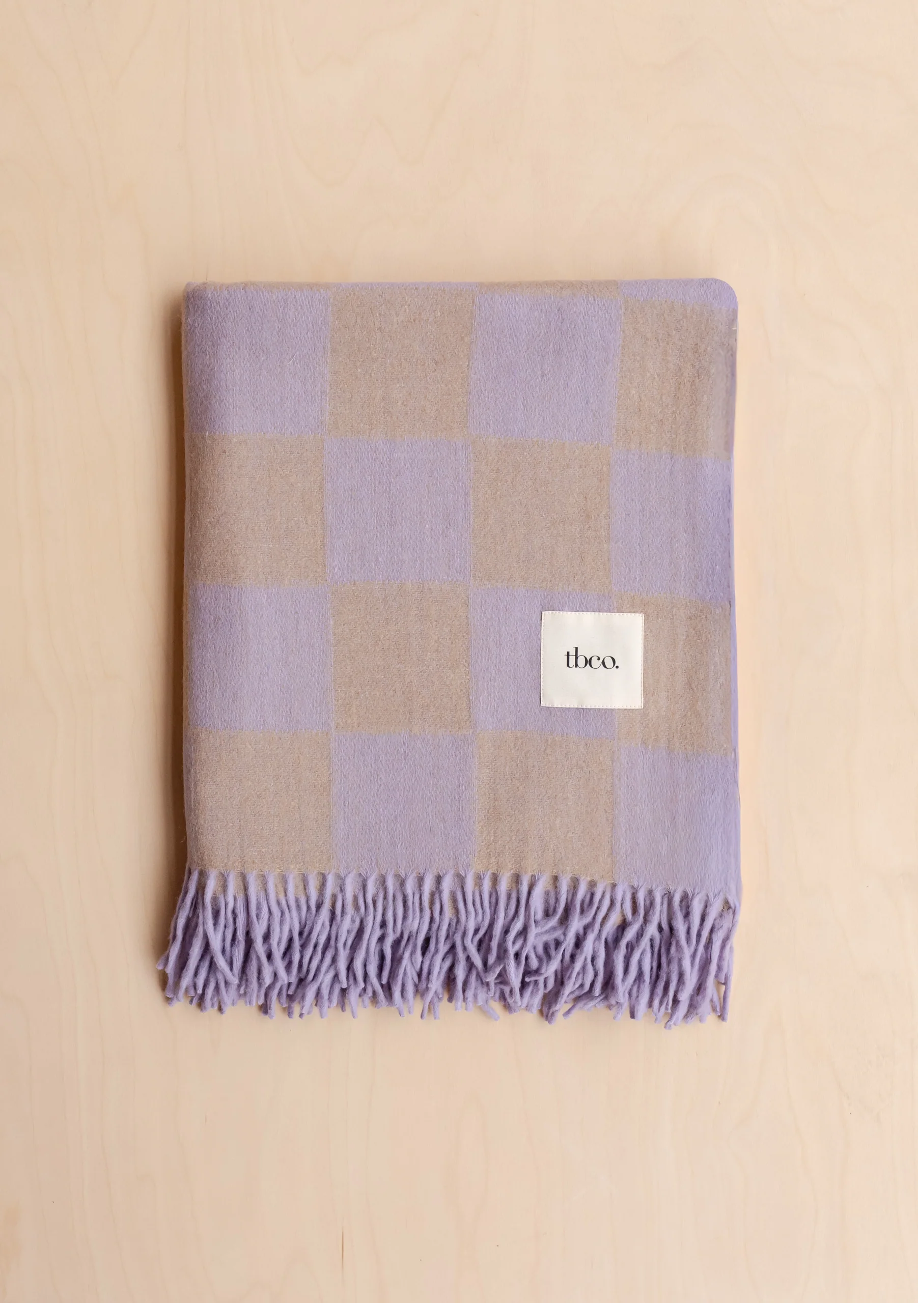 Recycled Wool Blanket in Lilac & Coffee Checkerboard - Image 5