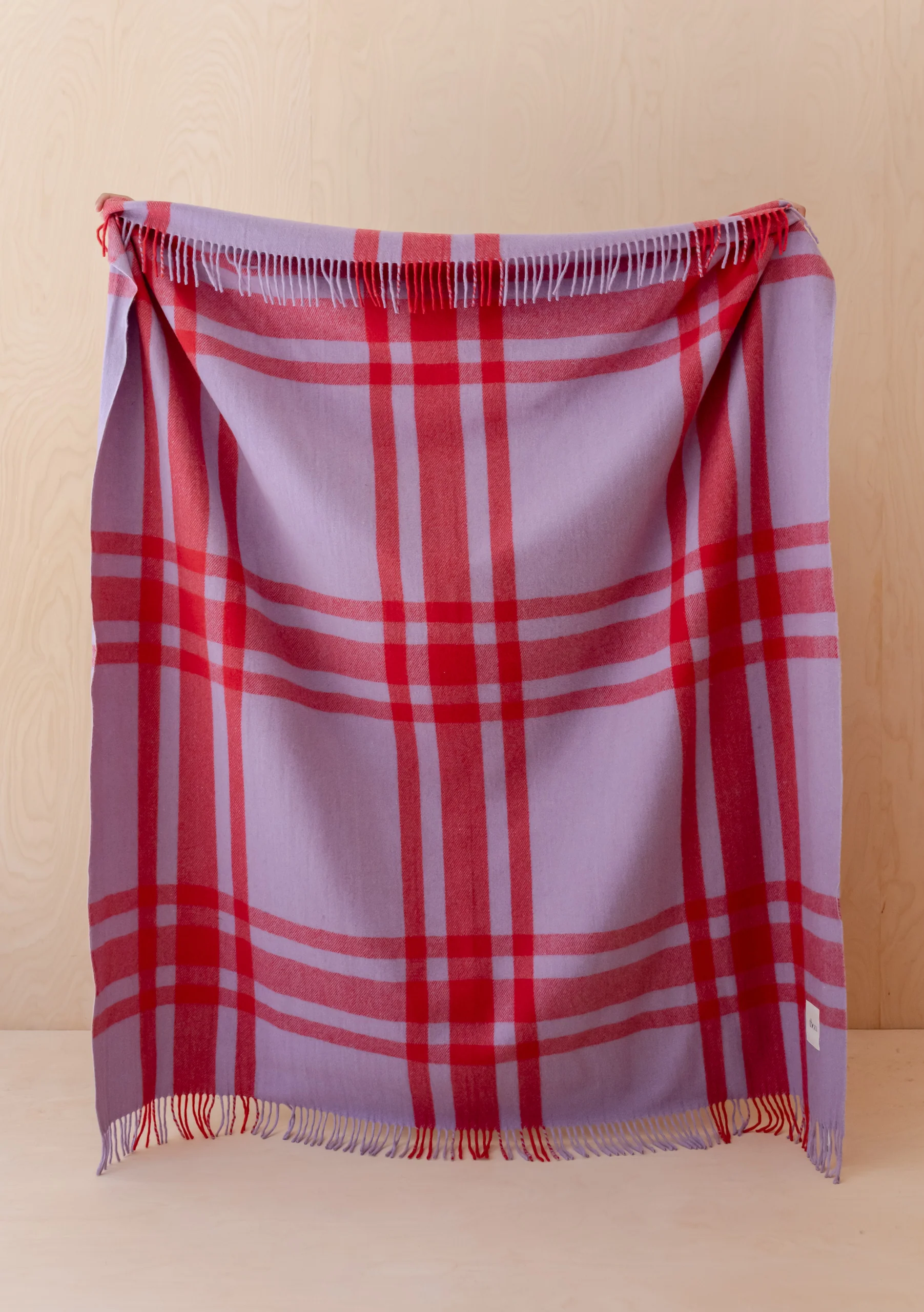 Recycled Wool Blanket in Lilac Modern Tartan