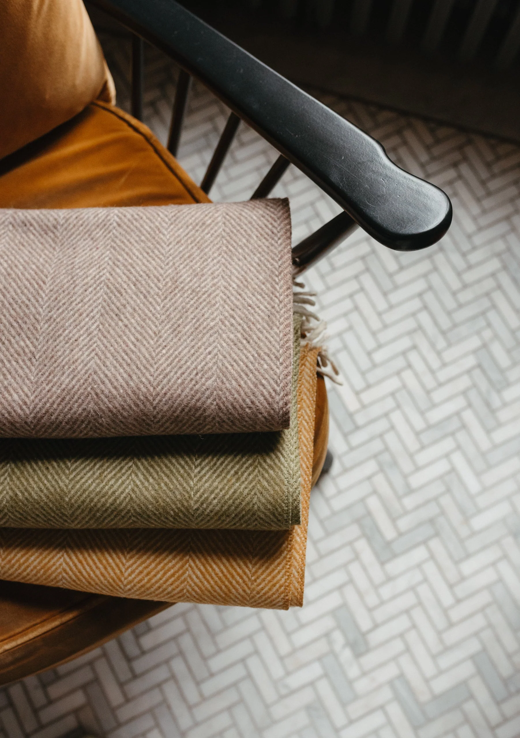 Recycled Wool Blanket in Natural Herringbone - Image 2