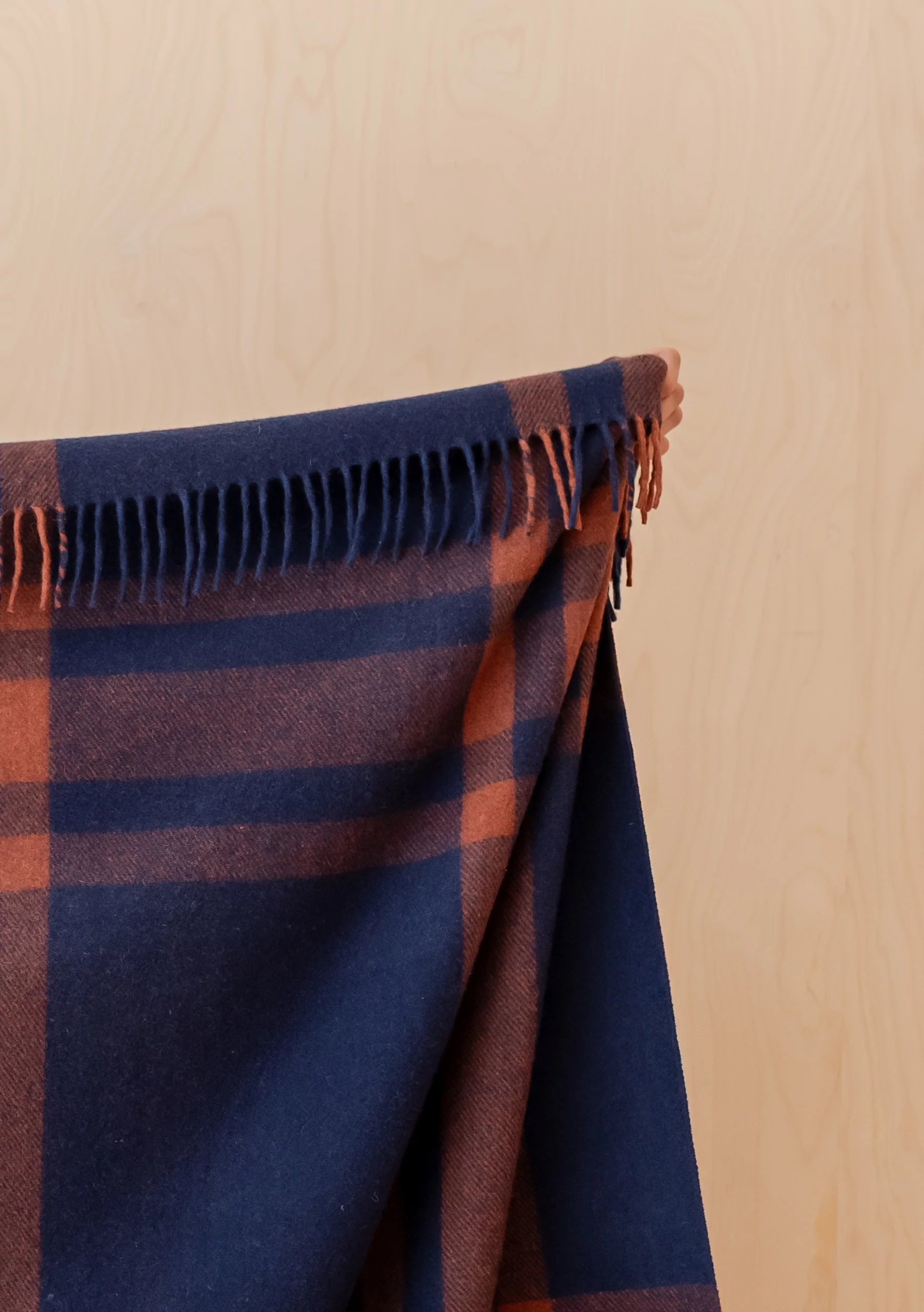 Recycled Wool Blanket in Navy Modern Tartan - Image 3