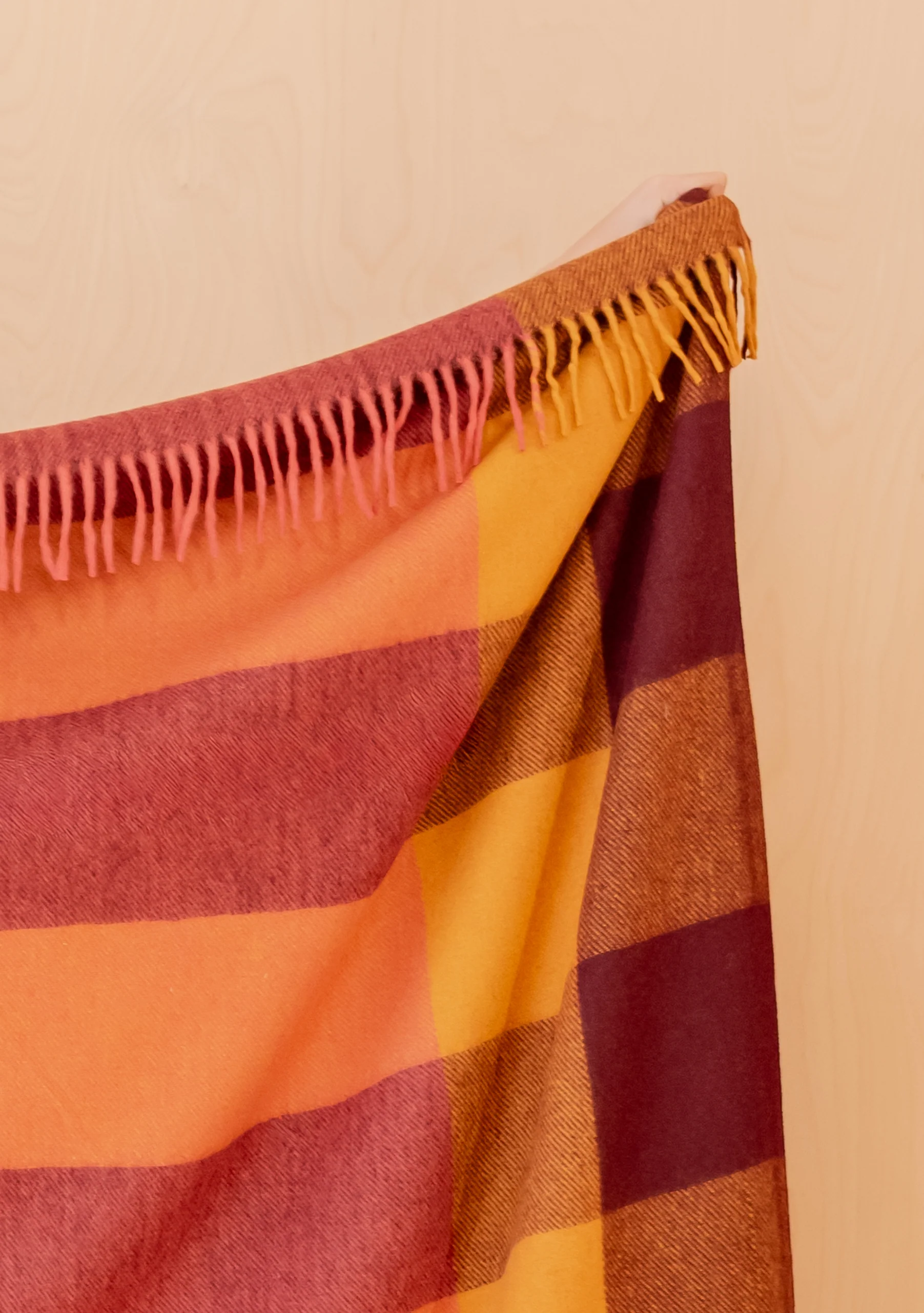 Recycled Wool Blanket in Ochre Bold Check - Image 3