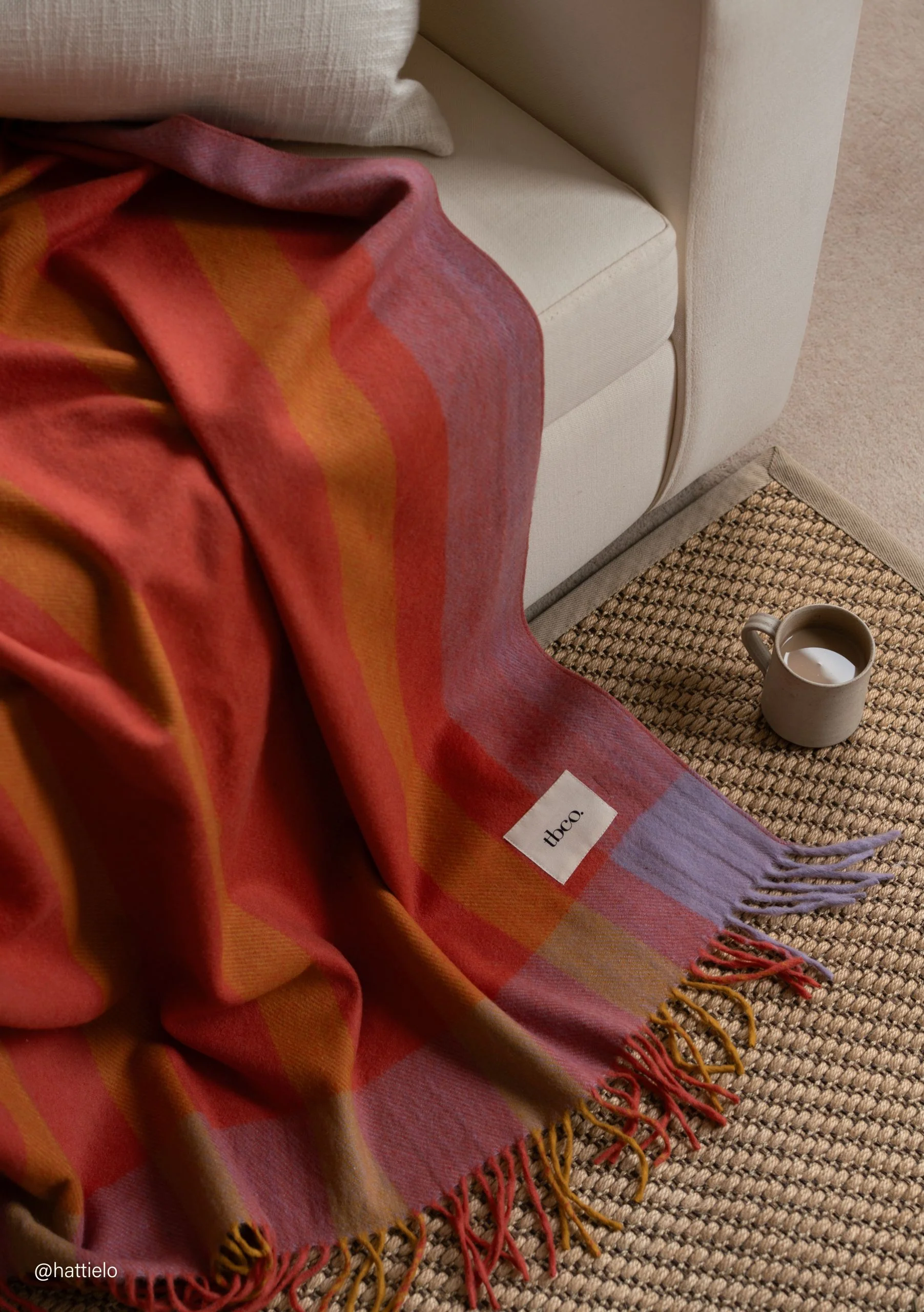 Recycled Wool Blanket in Orange Frame Stripe - Image 2