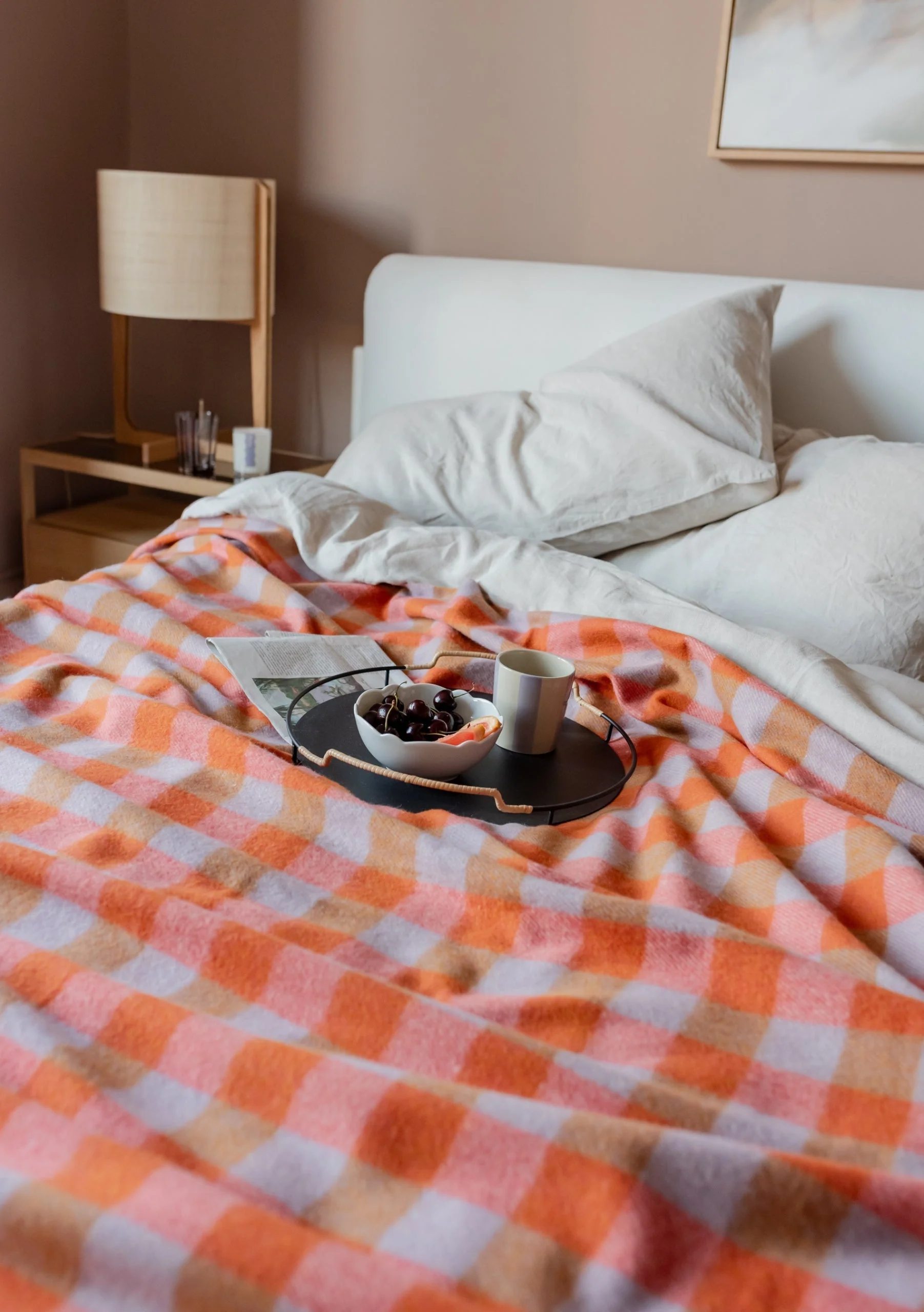Recycled Wool Blanket in Orange Gingham - Image 2