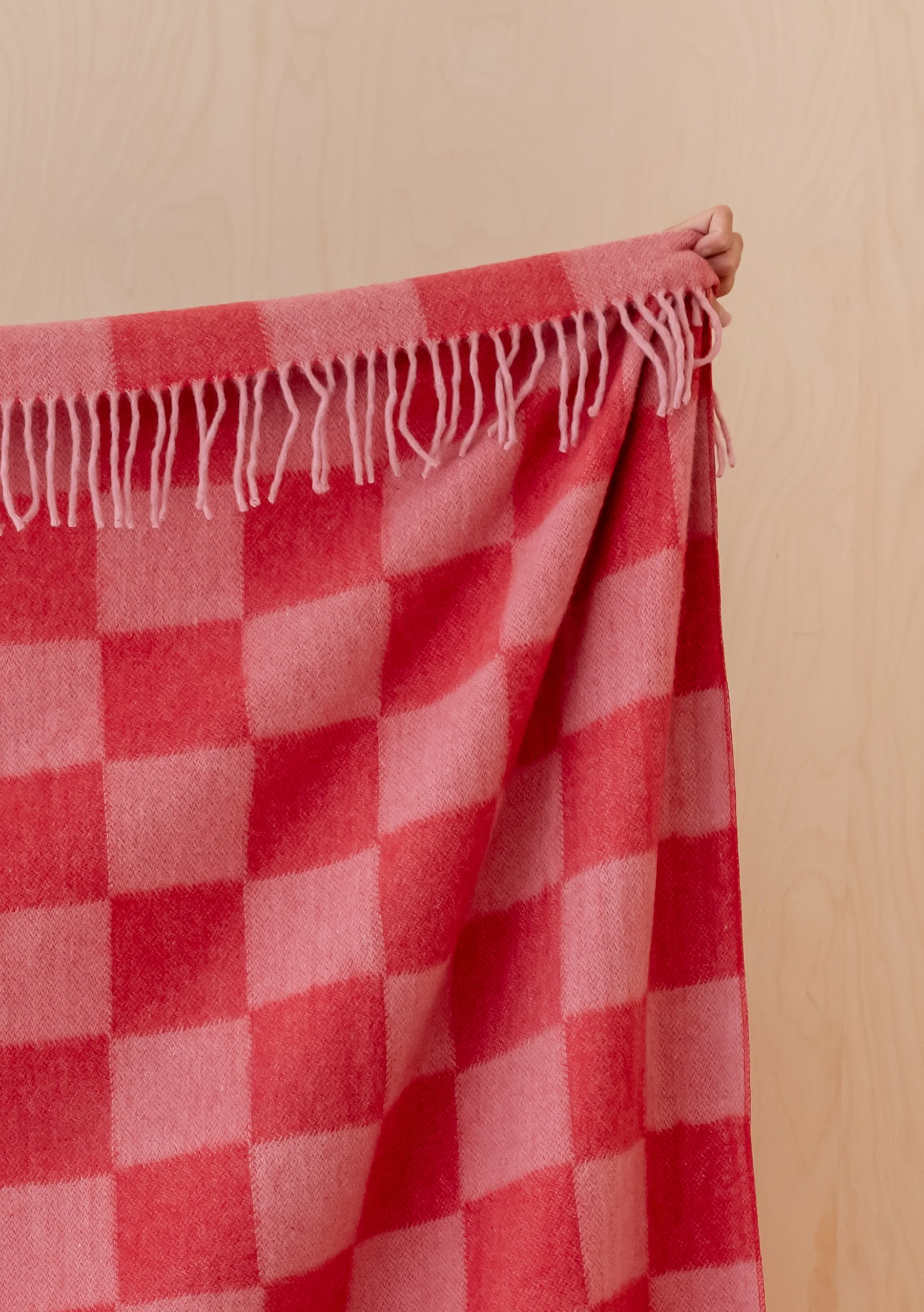 Recycled Wool Blanket in Pink & Red Checkerboard - Image 3