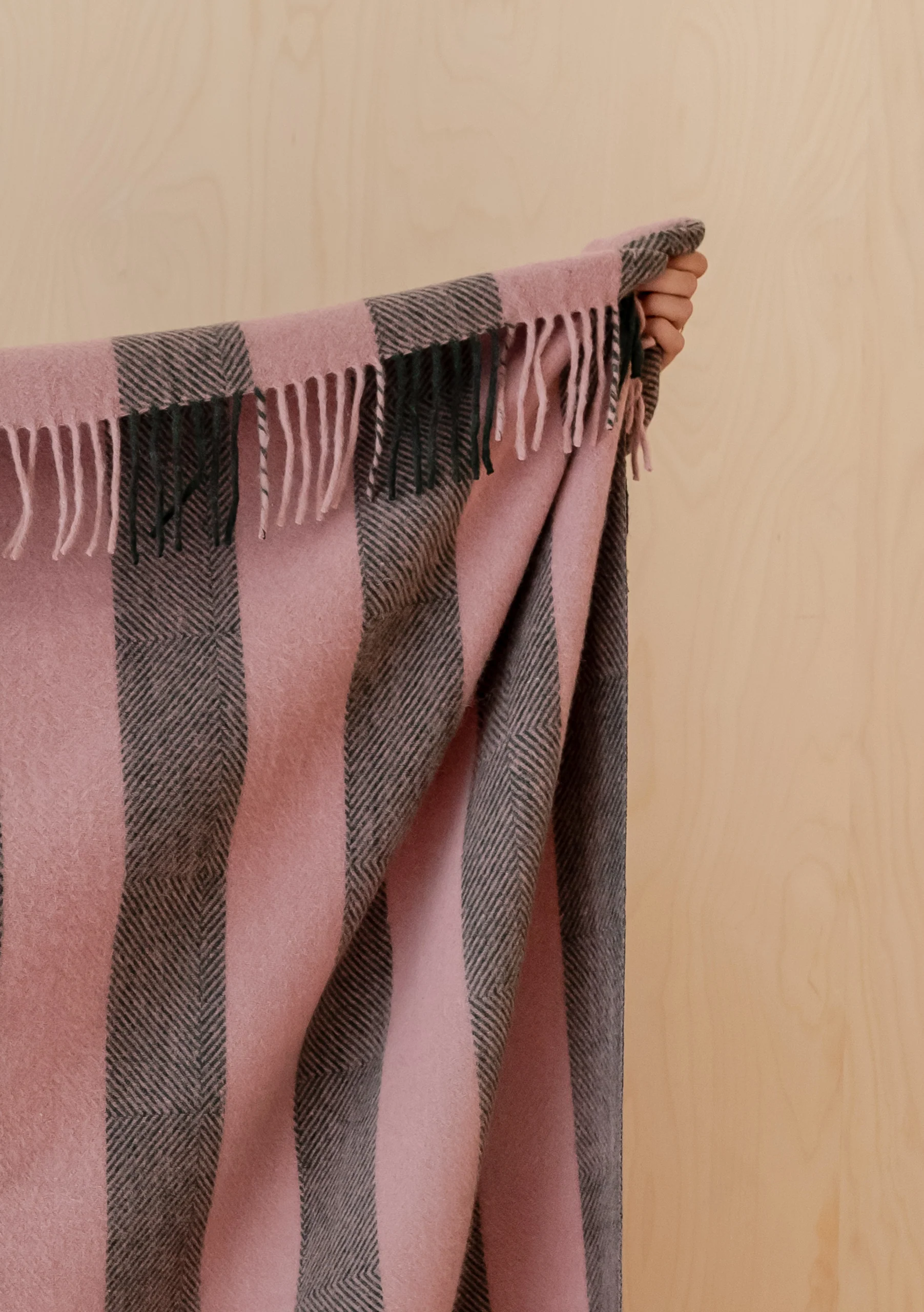 Recycled Wool Blanket in Pink Diamond Stripe - Image 3