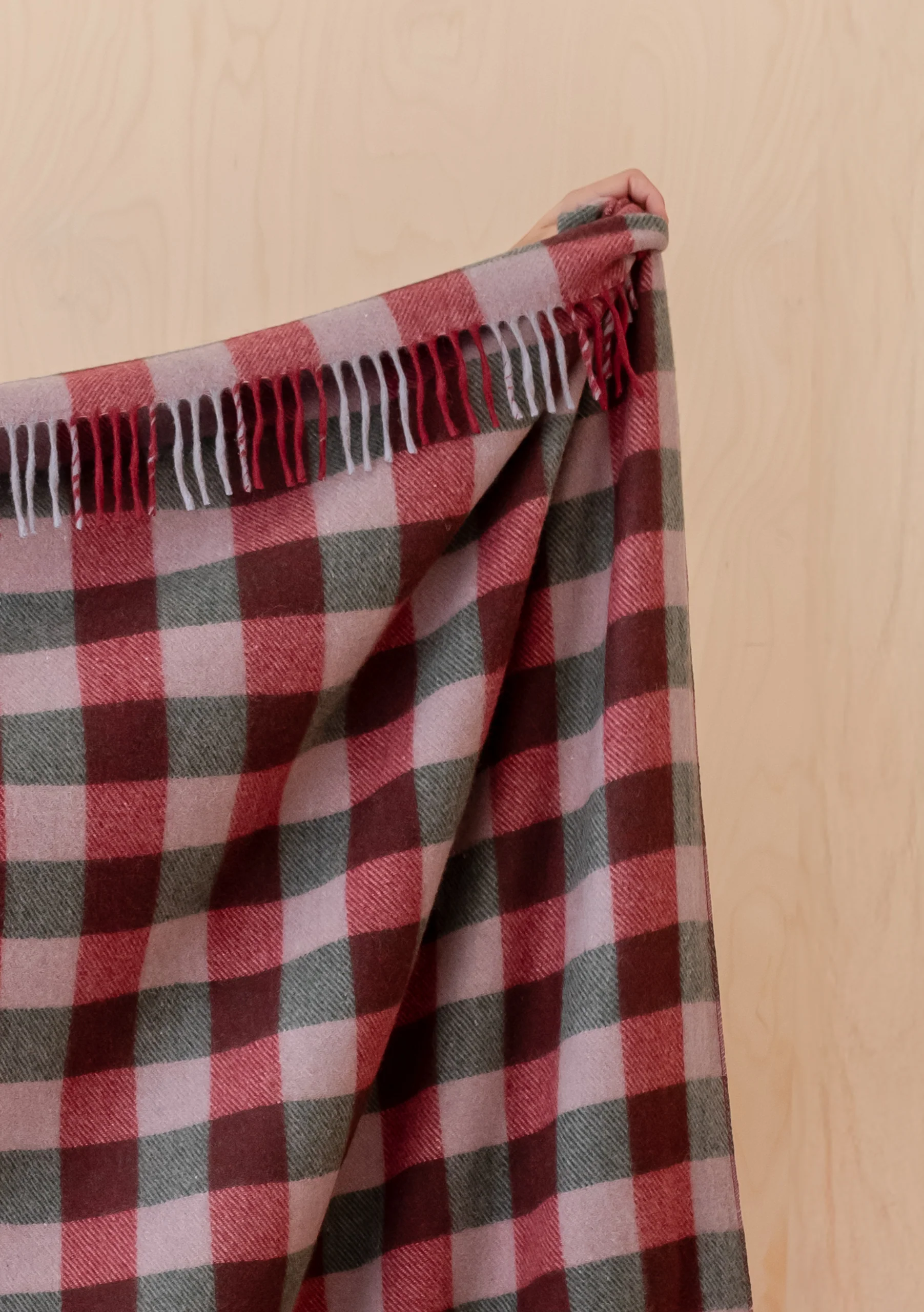 Recycled Wool Blanket in Wine Gingham - Image 3