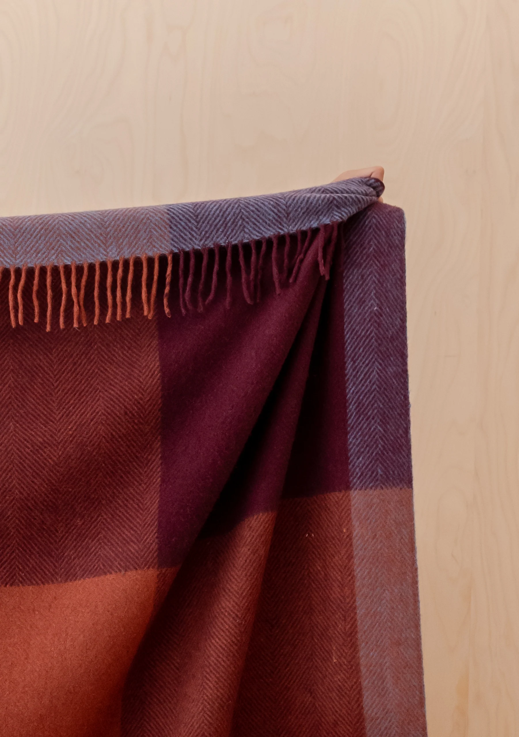 Recycled Wool Extra Large Blanket in Berry Frame Check - Image 2