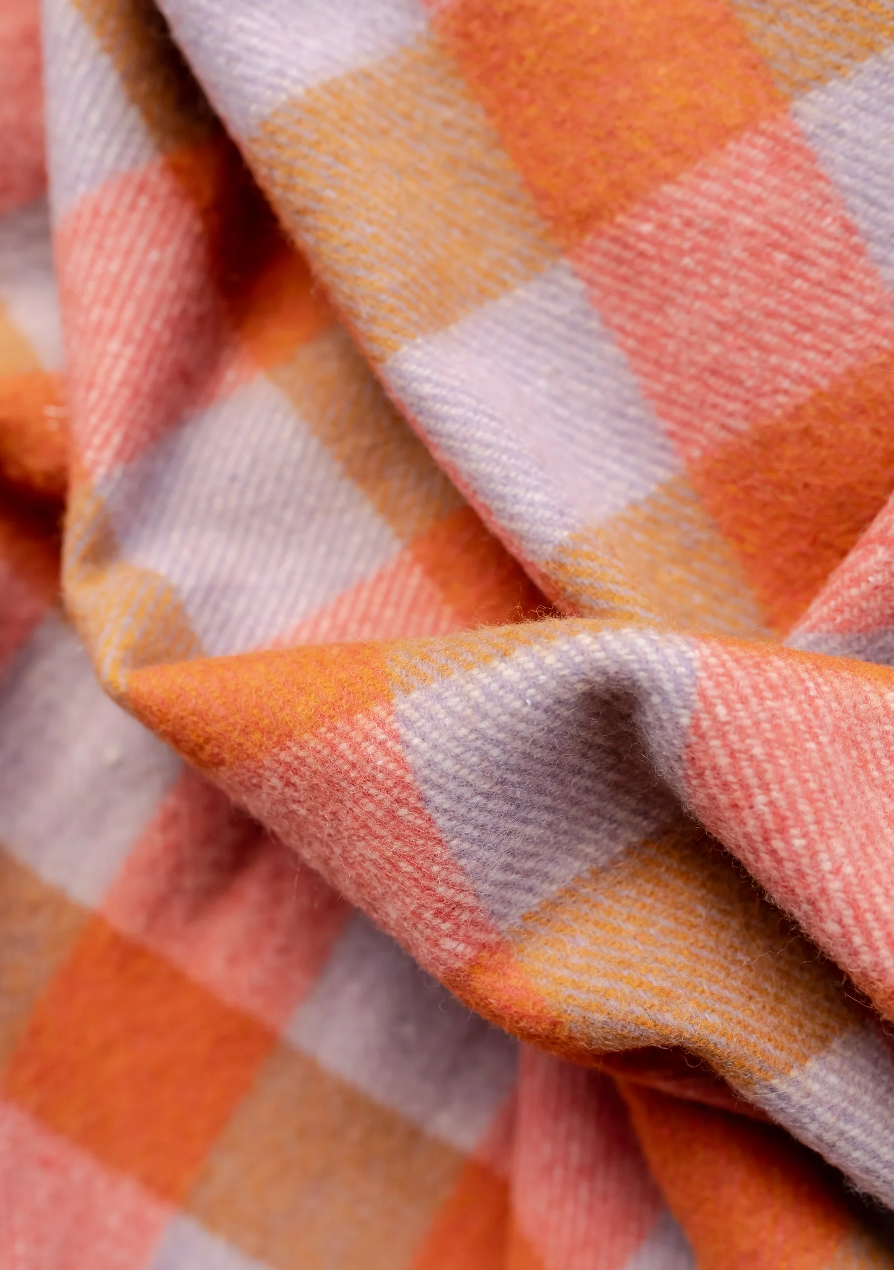 Recycled Wool Extra Large Blanket in Orange Gingham - Image 2