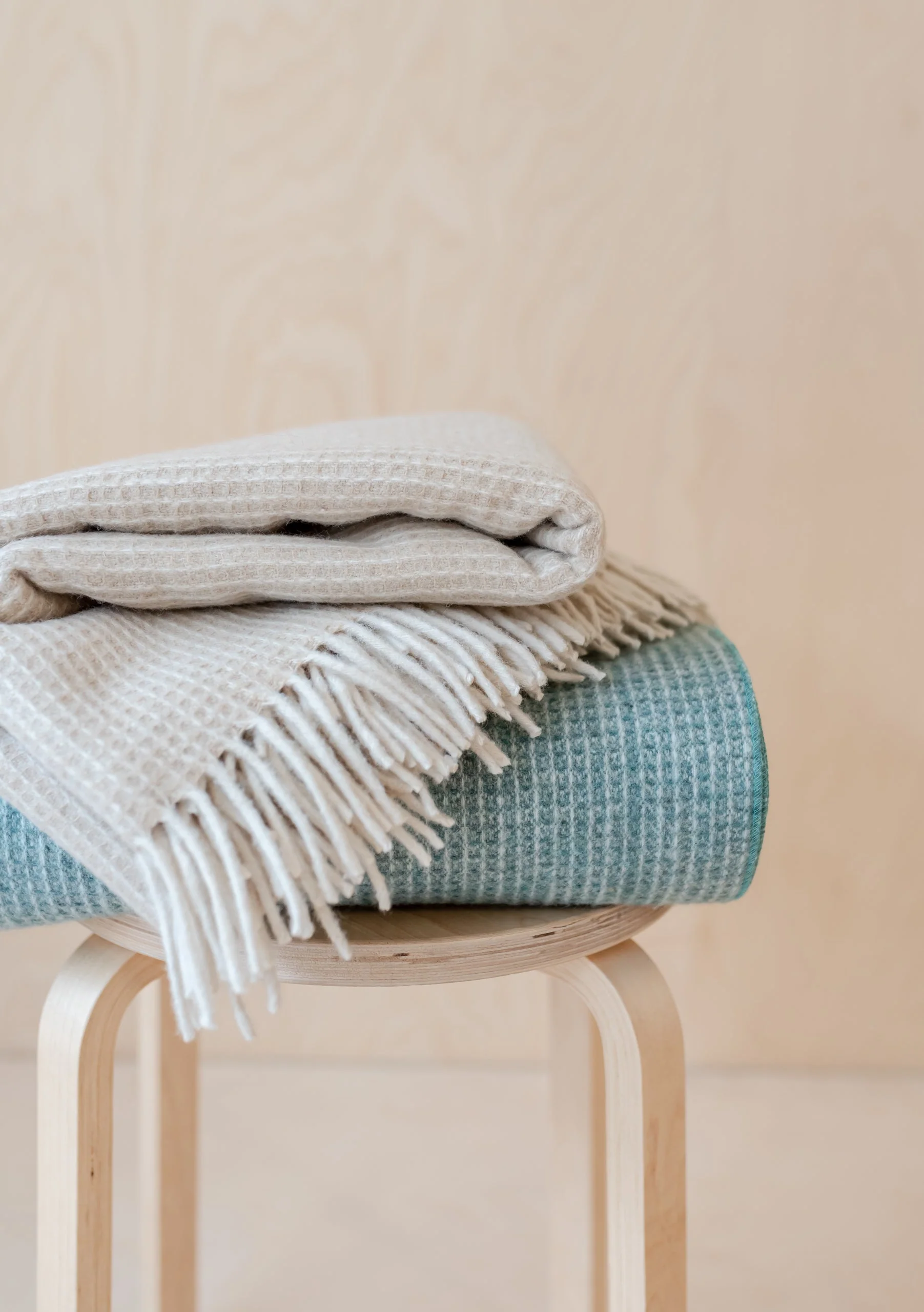 Recycled Wool Waffle Blanket in Sage - Image 3