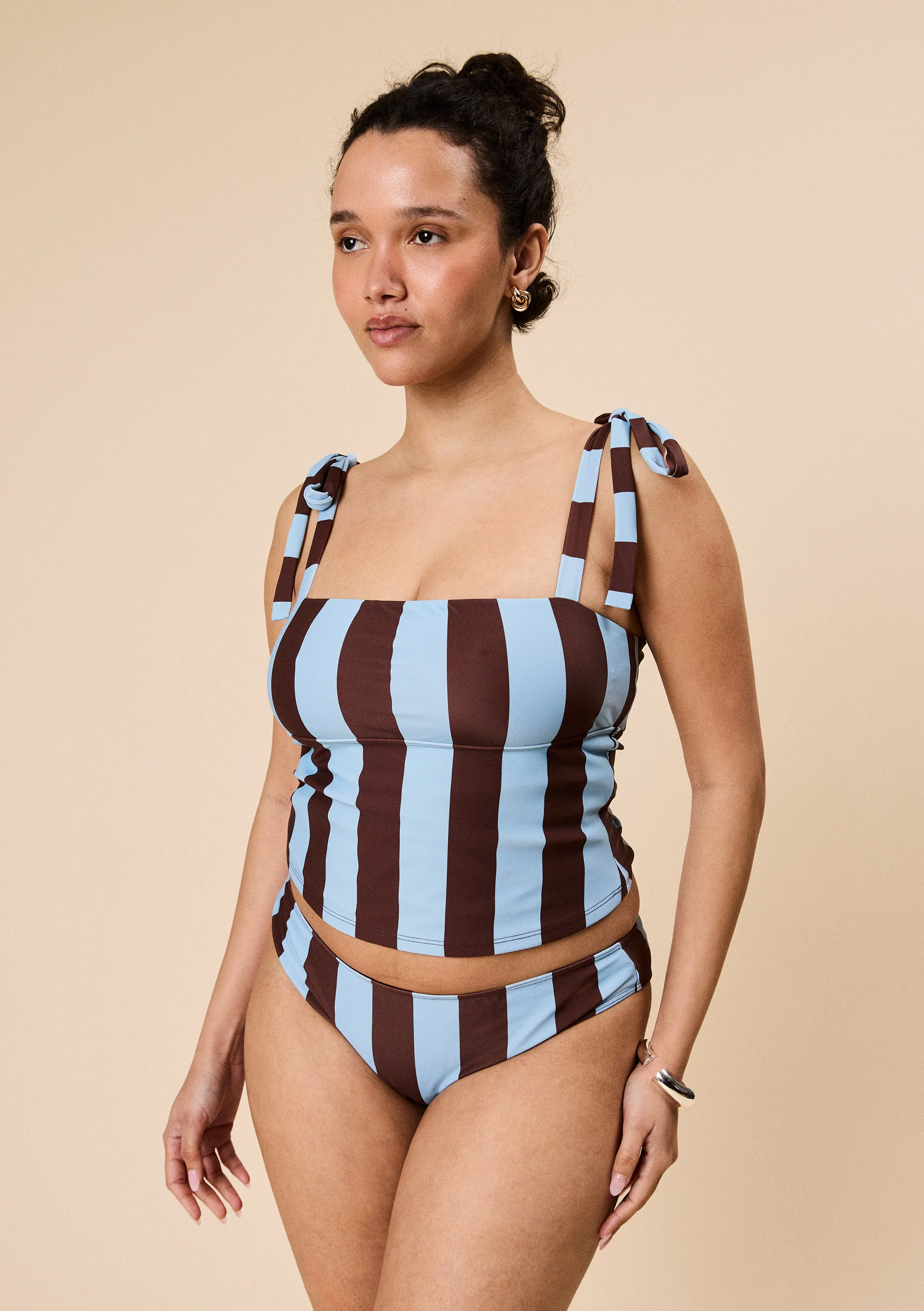 Tankini Bottoms in Blue & Brown Stripe - Image 5