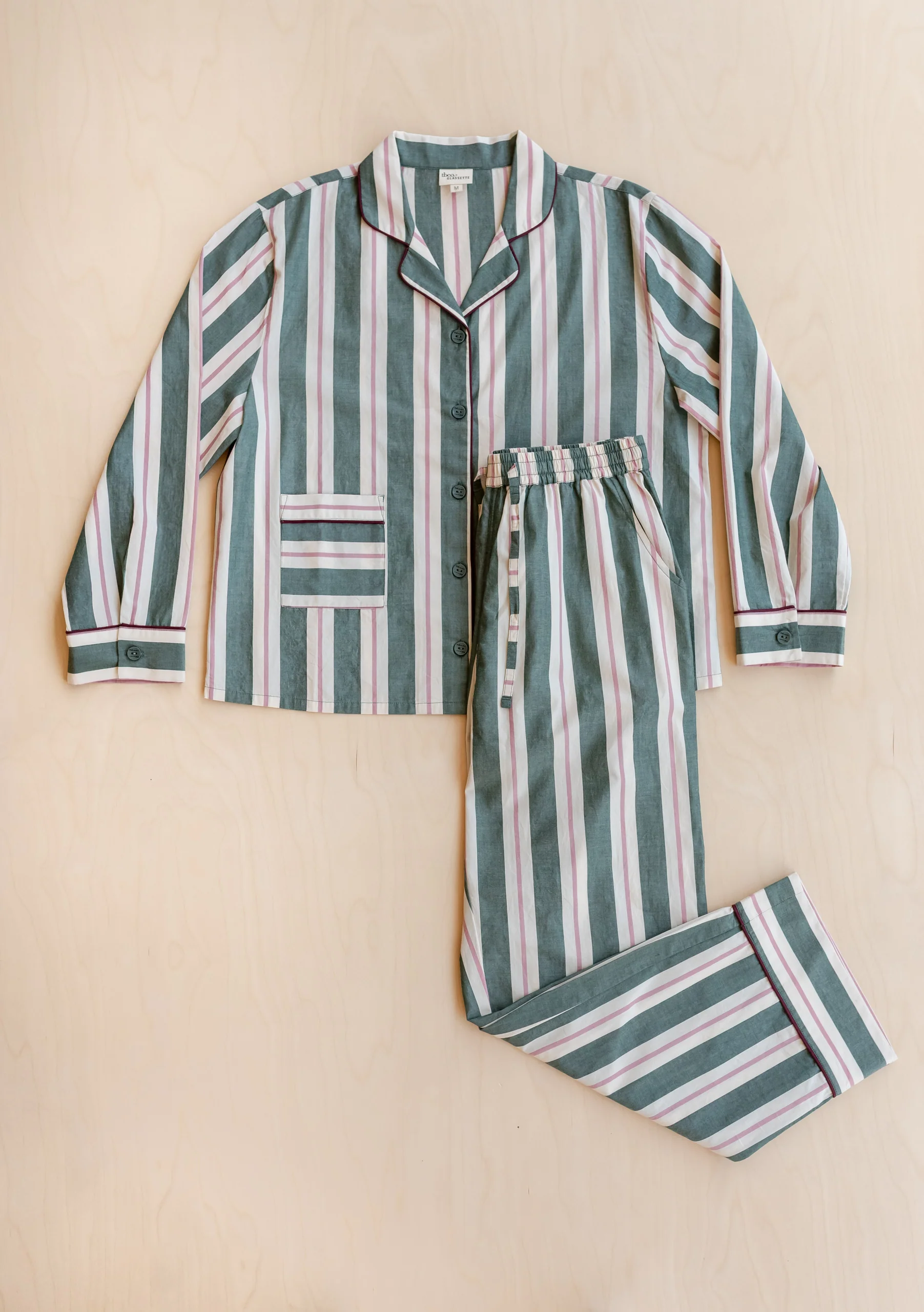 TBCo x Glassette Cotton Pyjamas in Green Stripe - Image 4