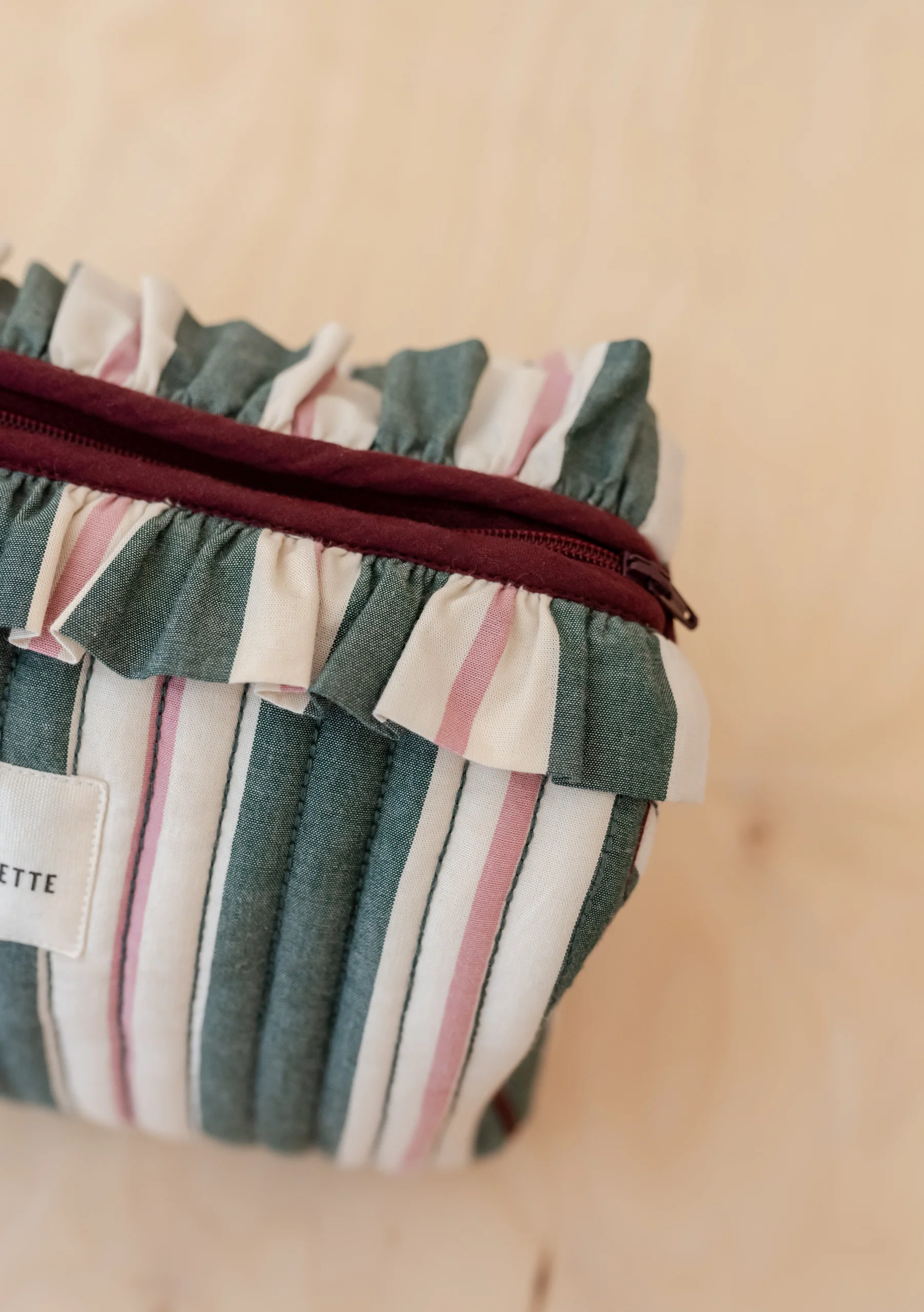 TBCo x Glassette Cotton Wash Bag in Green Stripe - Image 3