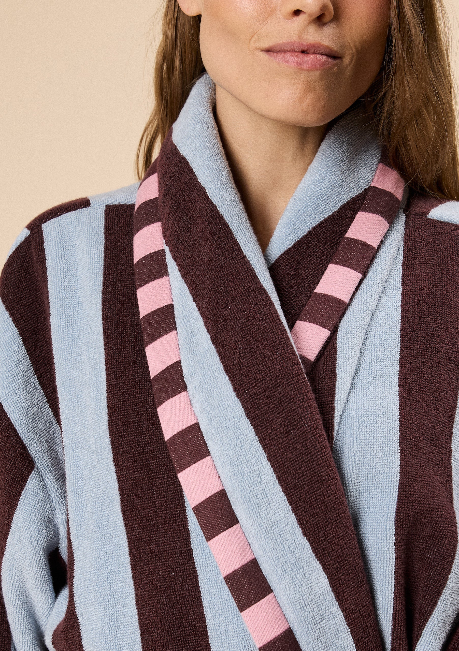 Terry Cotton Bath Robe in Blue Stripe - Image 3