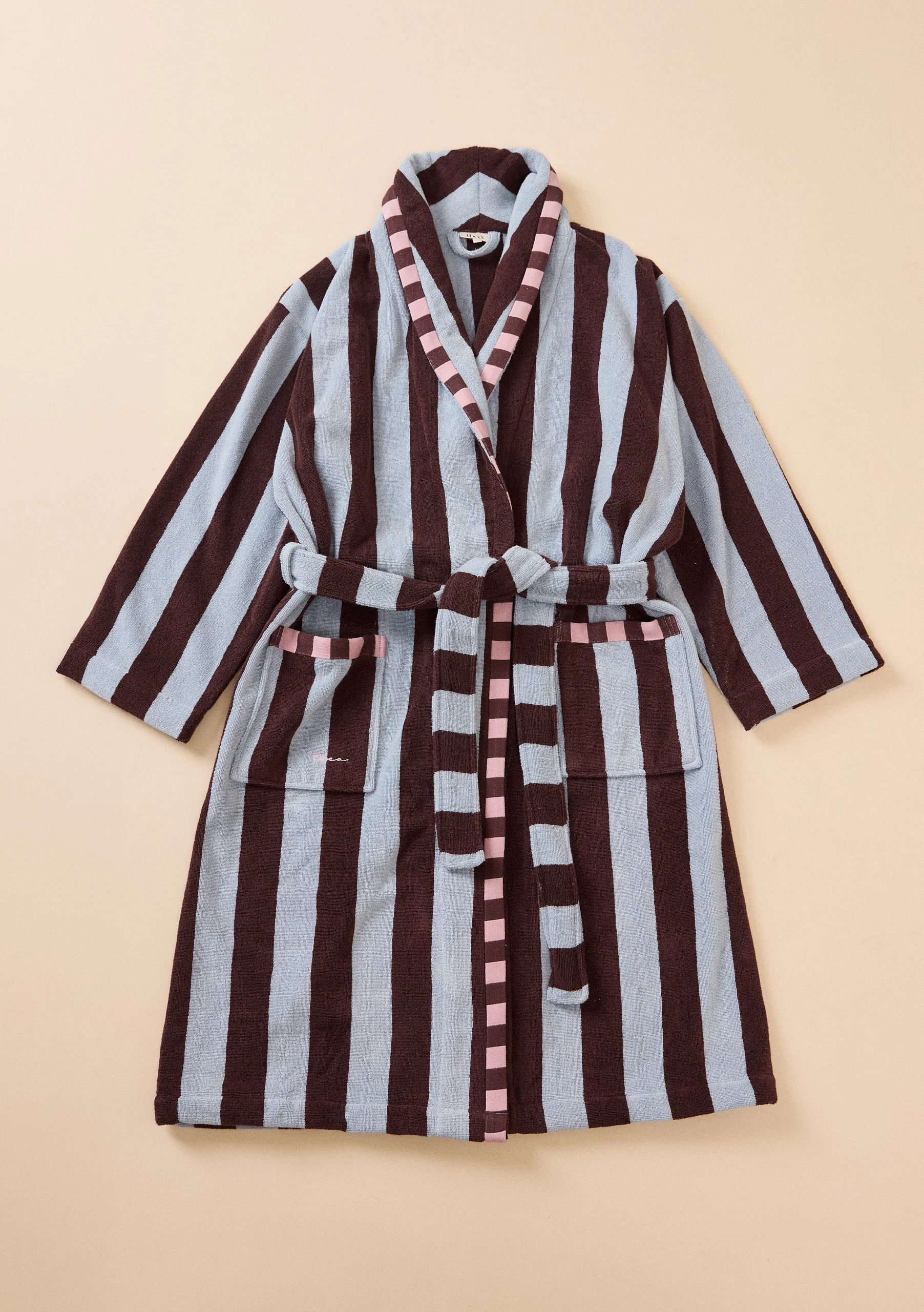 Terry Cotton Bath Robe in Blue Stripe - Image 6